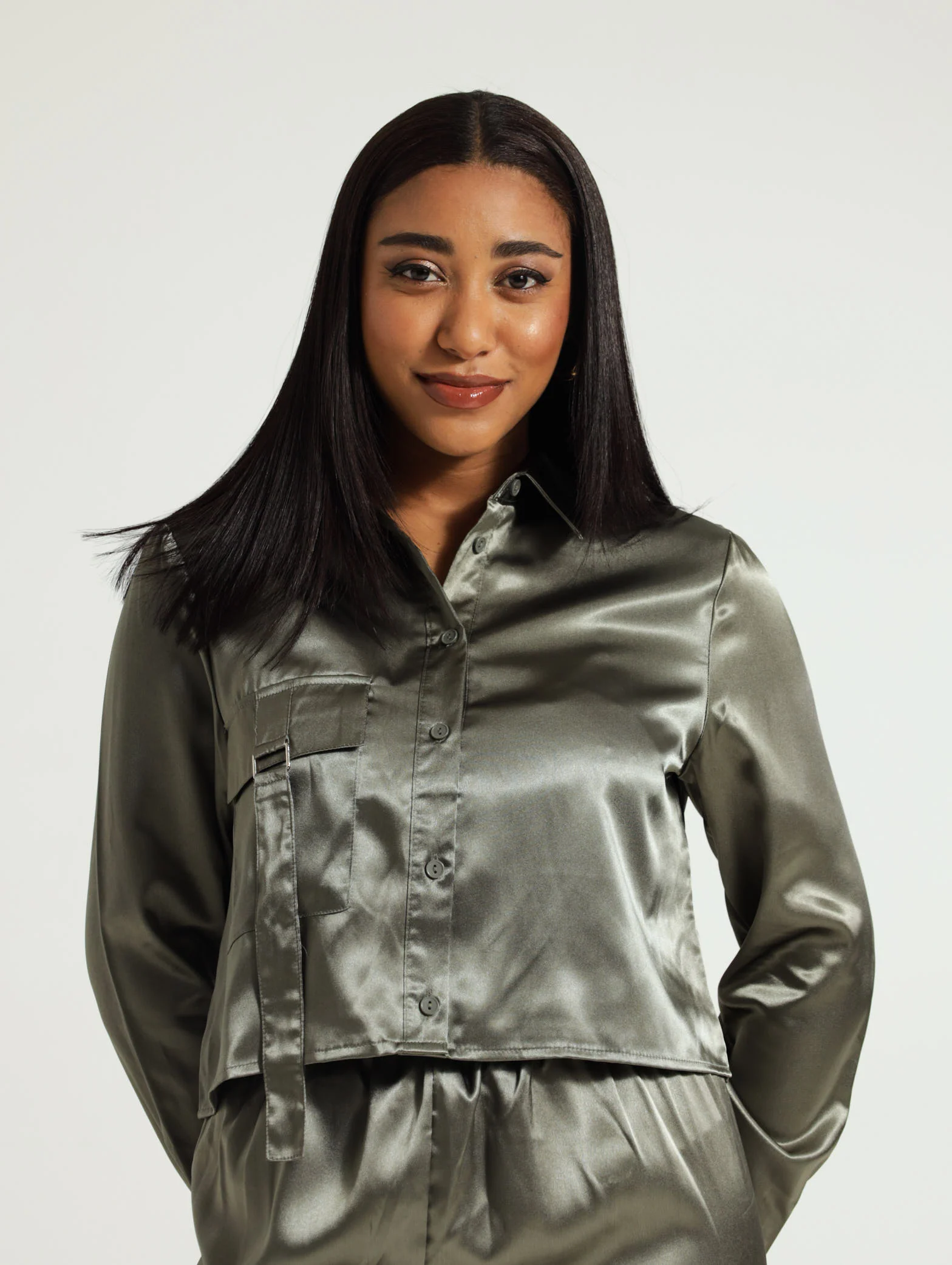 Cargo Satin Cropped Shirt