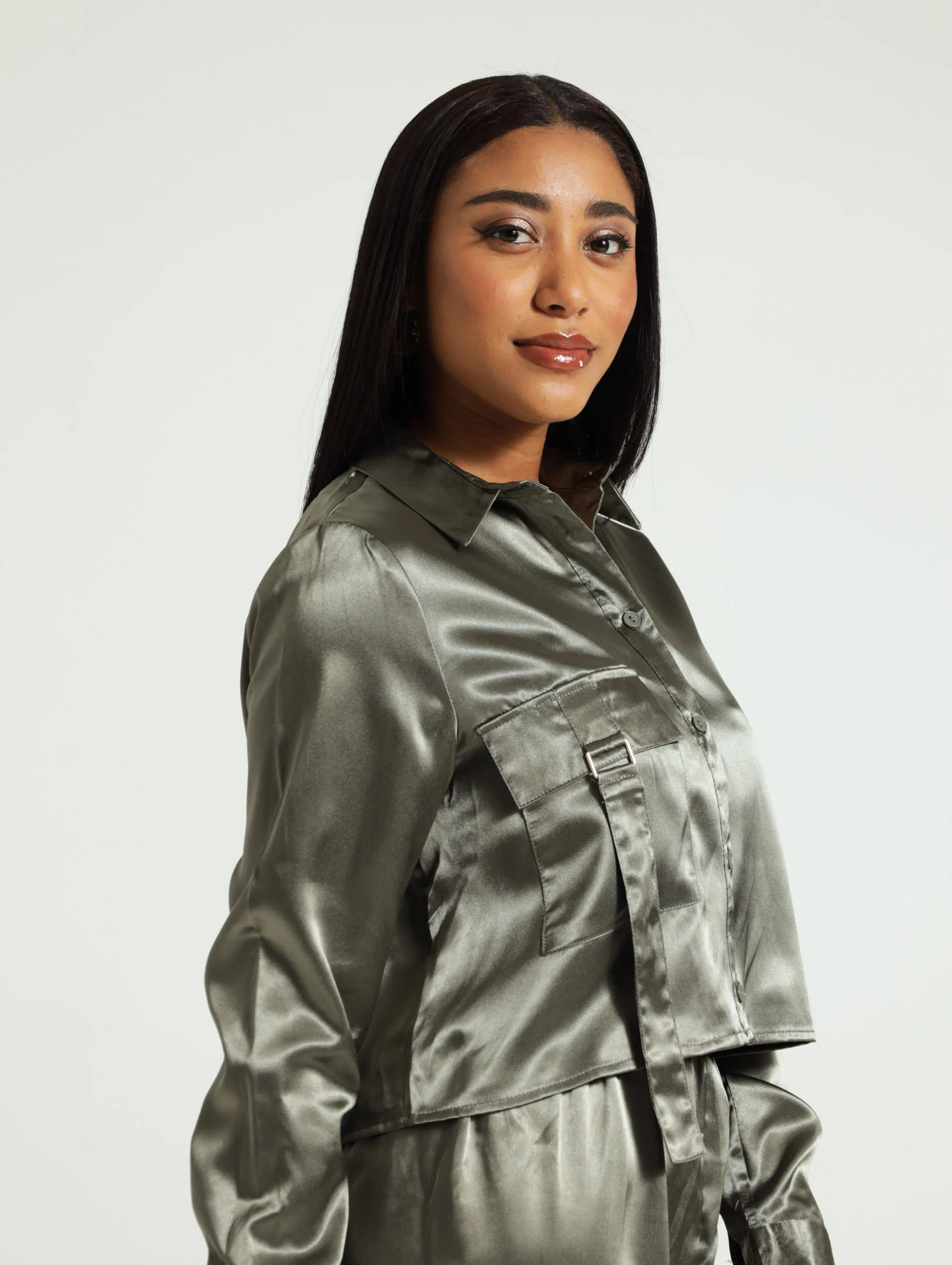 Cargo Satin Cropped Shirt - Image 2