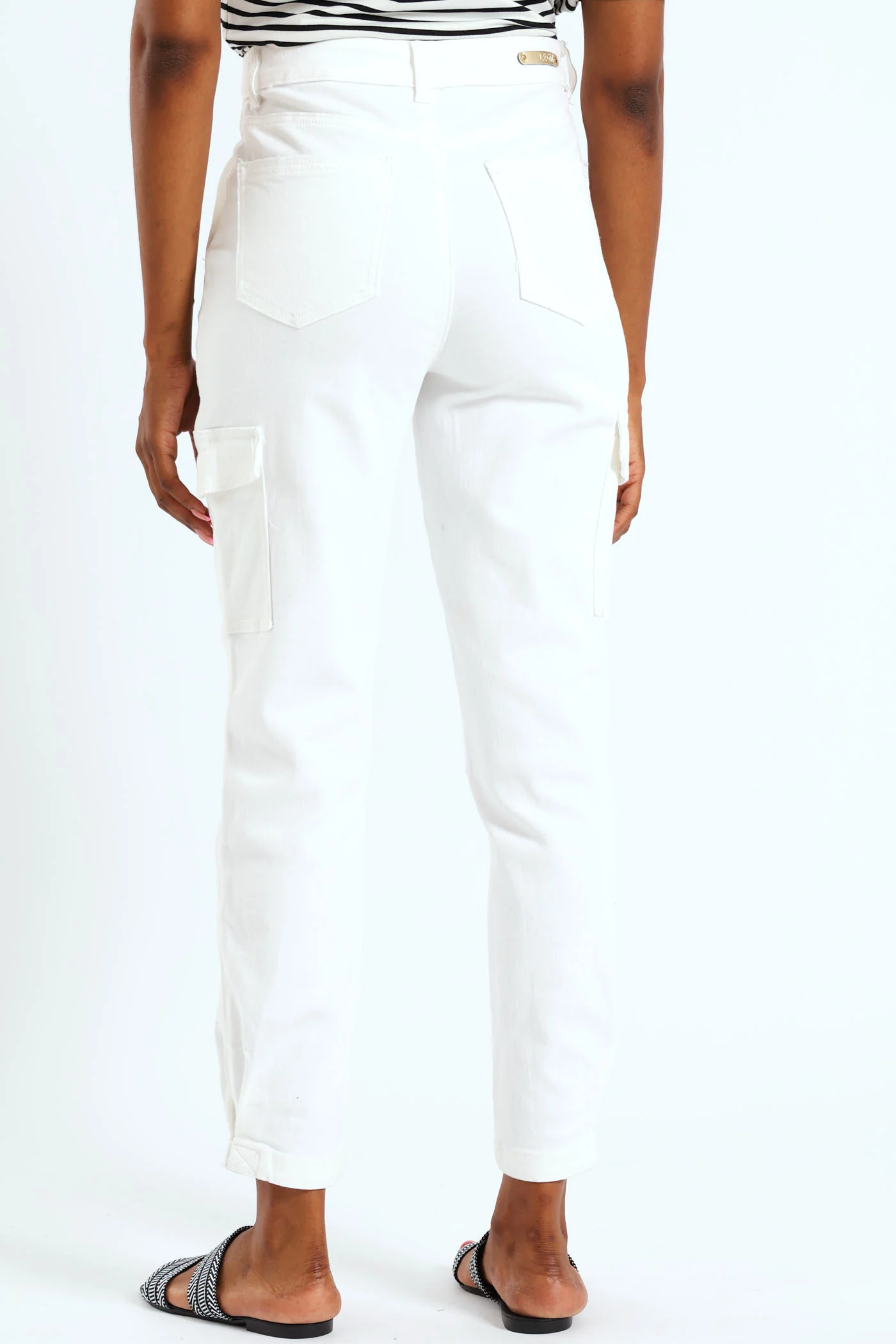 Cargo Shiny Trim Tapered Jean - White - Image 4