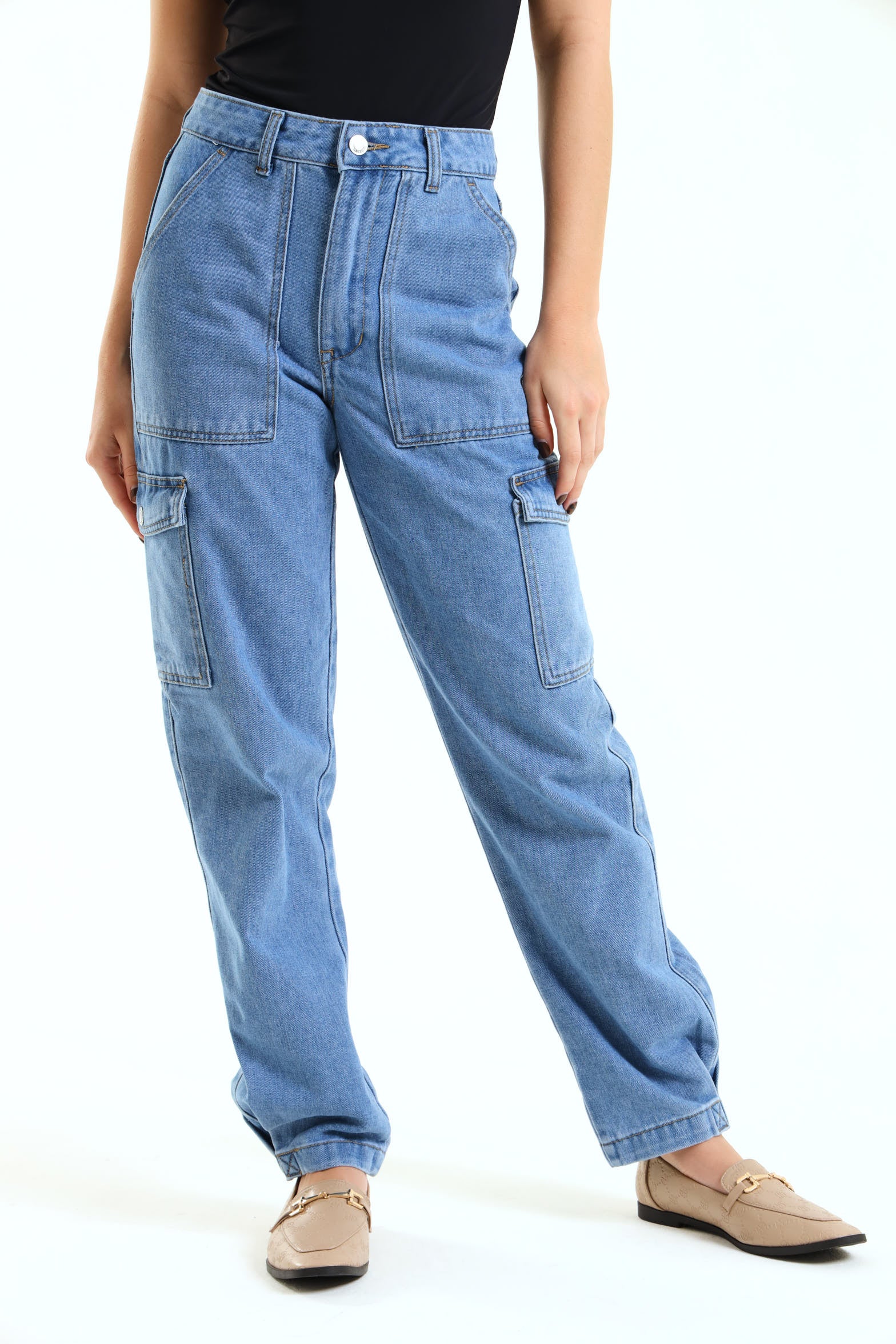 Cargo Straight Leg Jean - Stonewash
