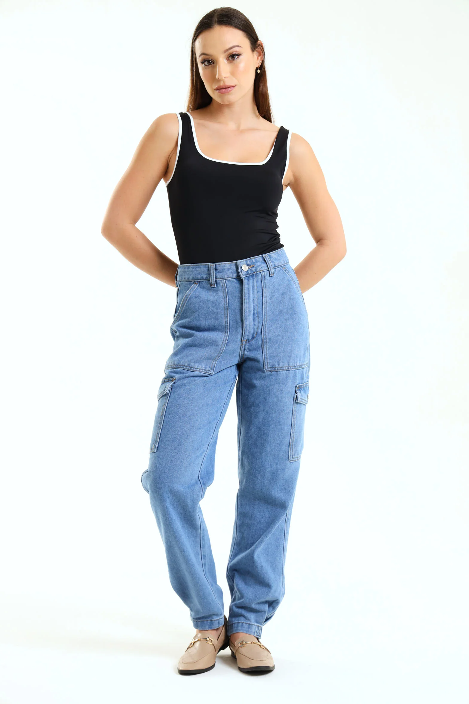 Cargo Straight Leg Jean - Stonewash - Image 2