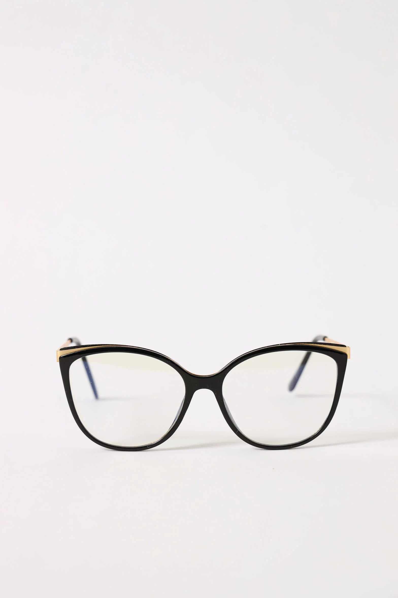 Cat Eye Blue Block Len Glasses - Black/Gold