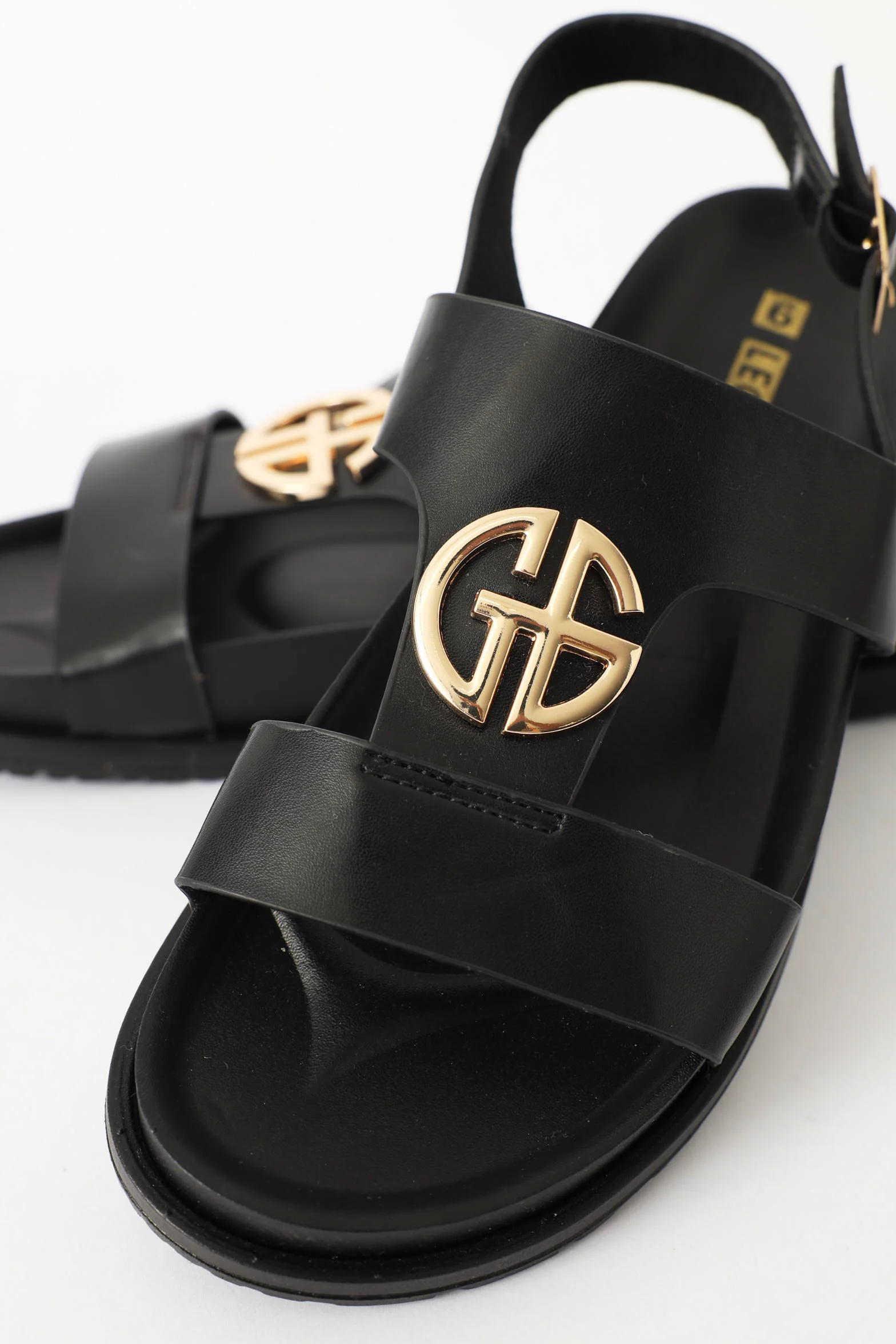 Centered Emblem Moulded H-Strap Sandal - Black
