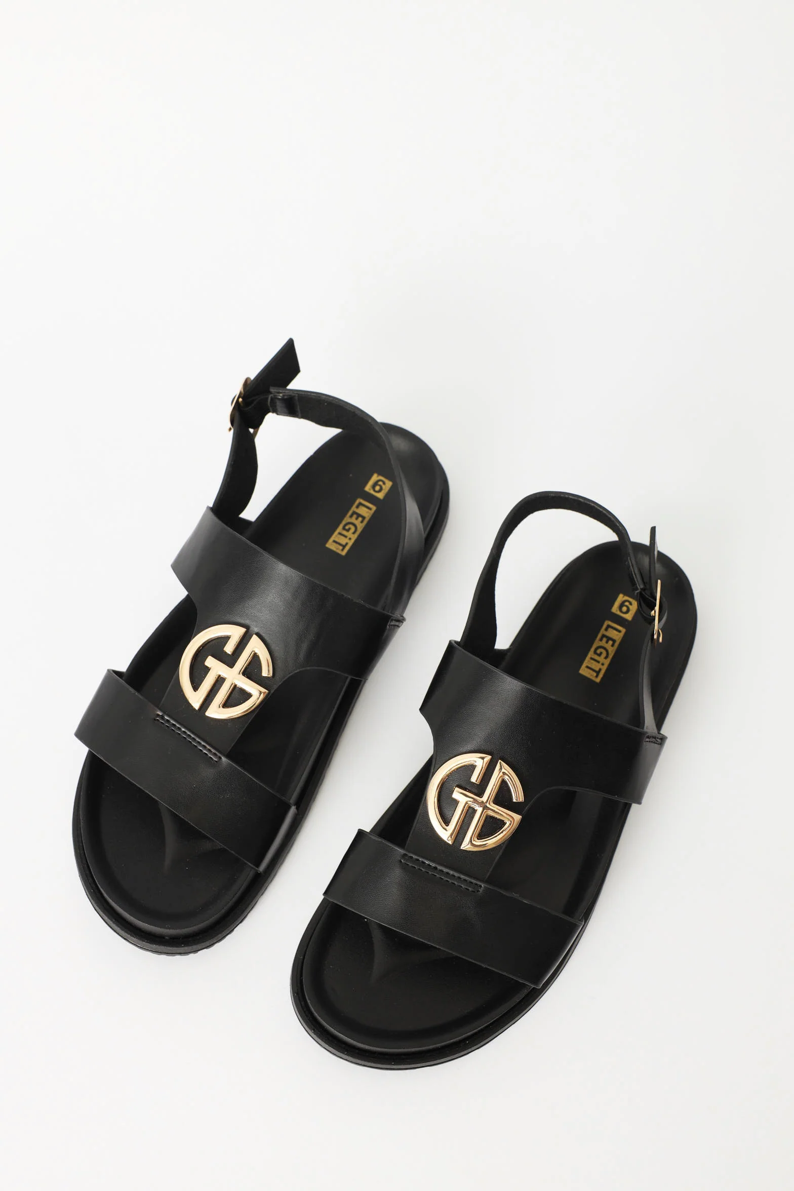 Centered Emblem Moulded H-Strap Sandal - Black - Image 5
