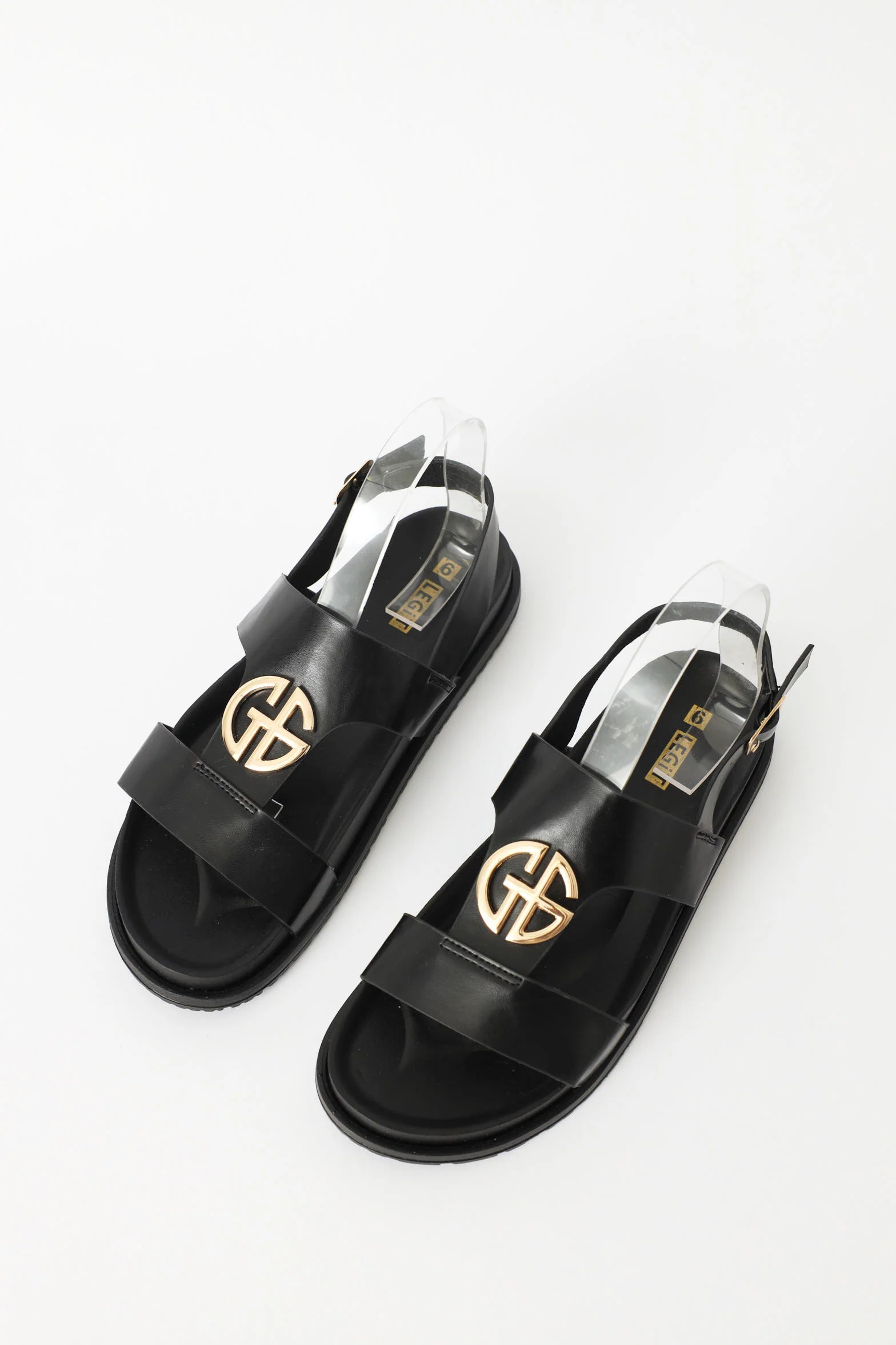 Centered Emblem Moulded H-Strap Sandal - Black - Image 6
