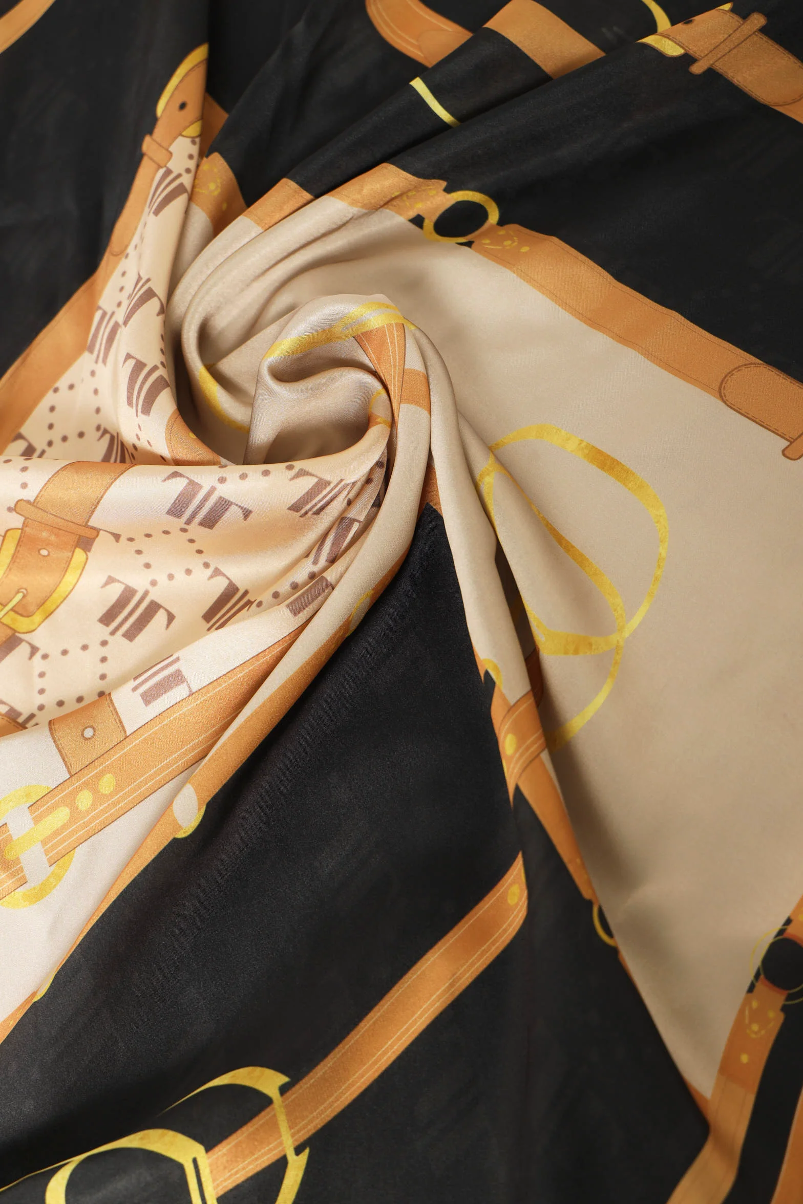 Chain Print Satin Scarf - Black/Gold - Image 3