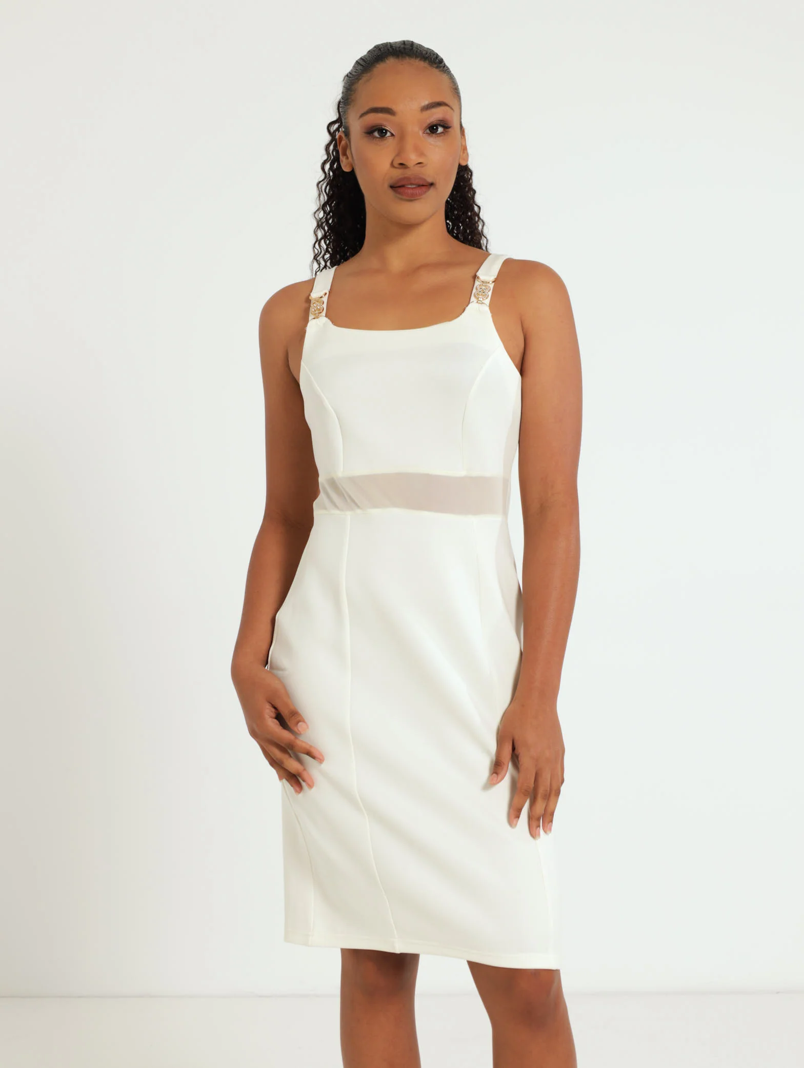 Chain Strap Mesh Inset Dress