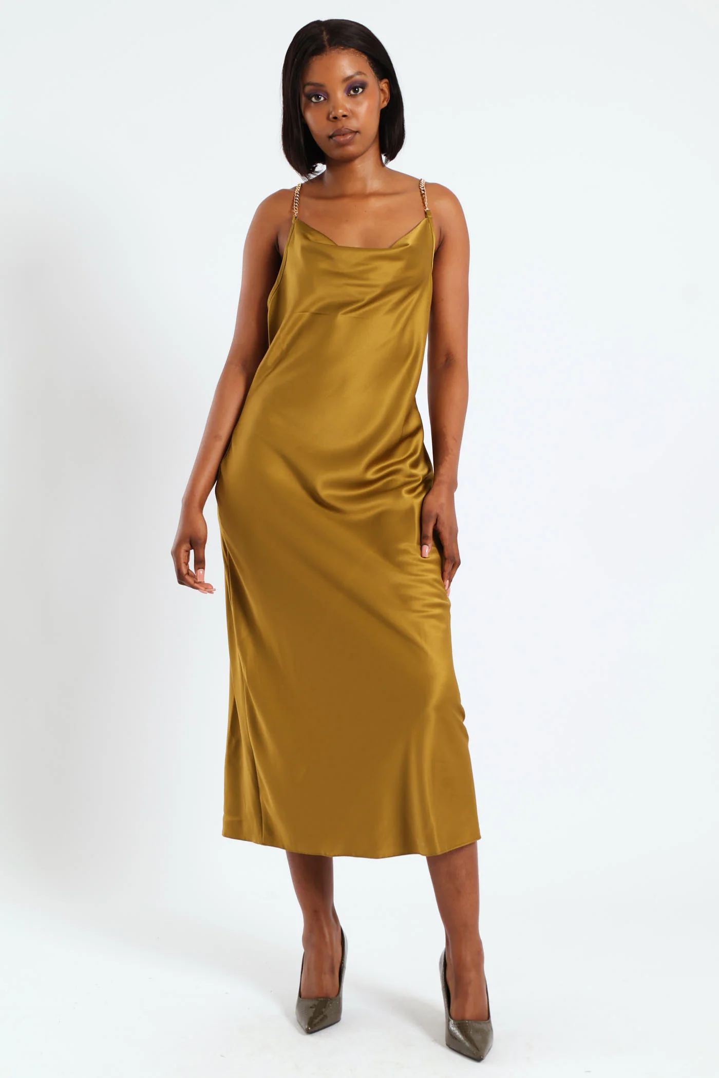 Chain Straps Strappy Slip Dress - Green
