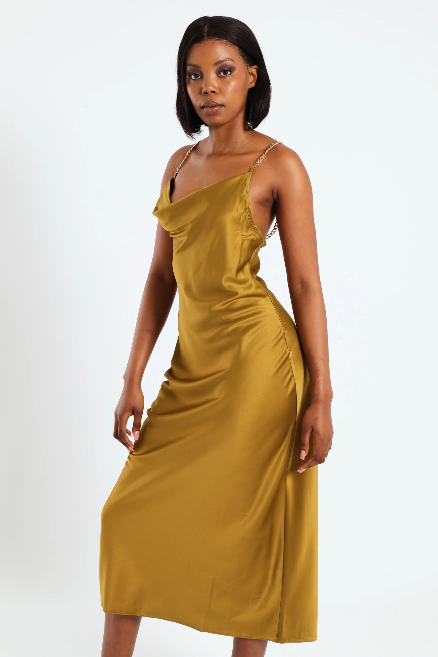 Chain Straps Strappy Slip Dress - Green - Image 3