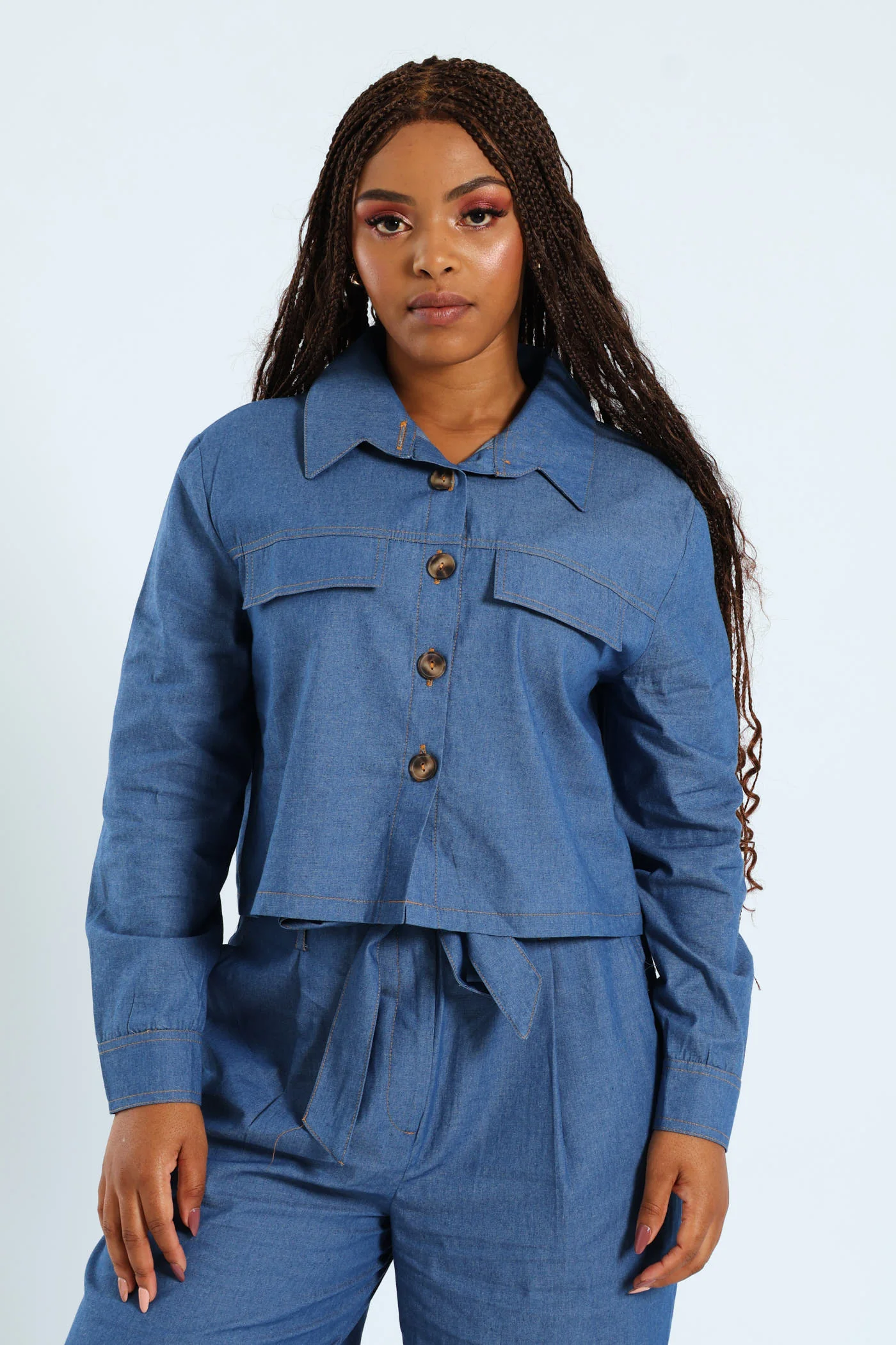 Chambray Long Sleeve Shirt - Blue
