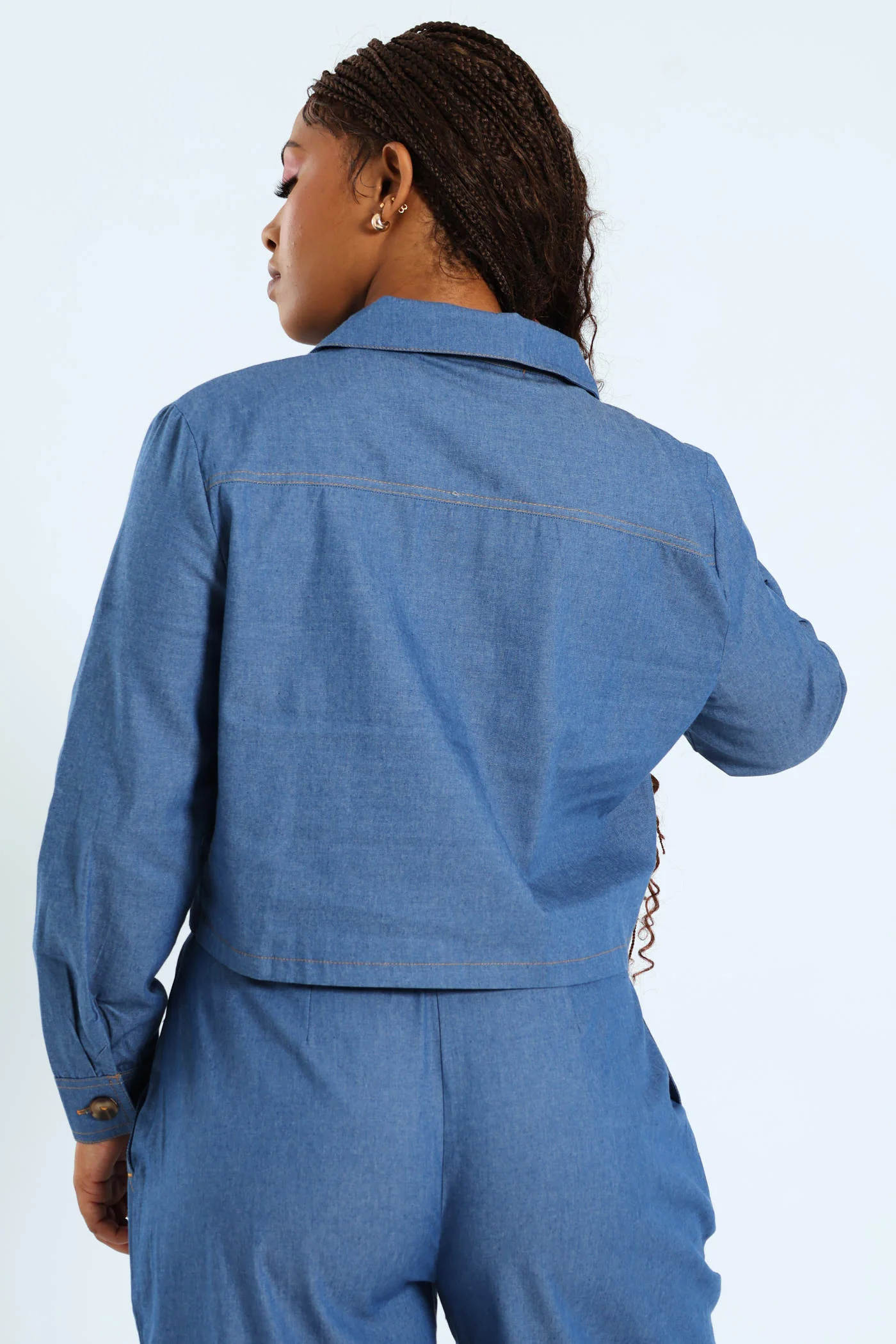 Chambray Long Sleeve Shirt - Blue - Image 5