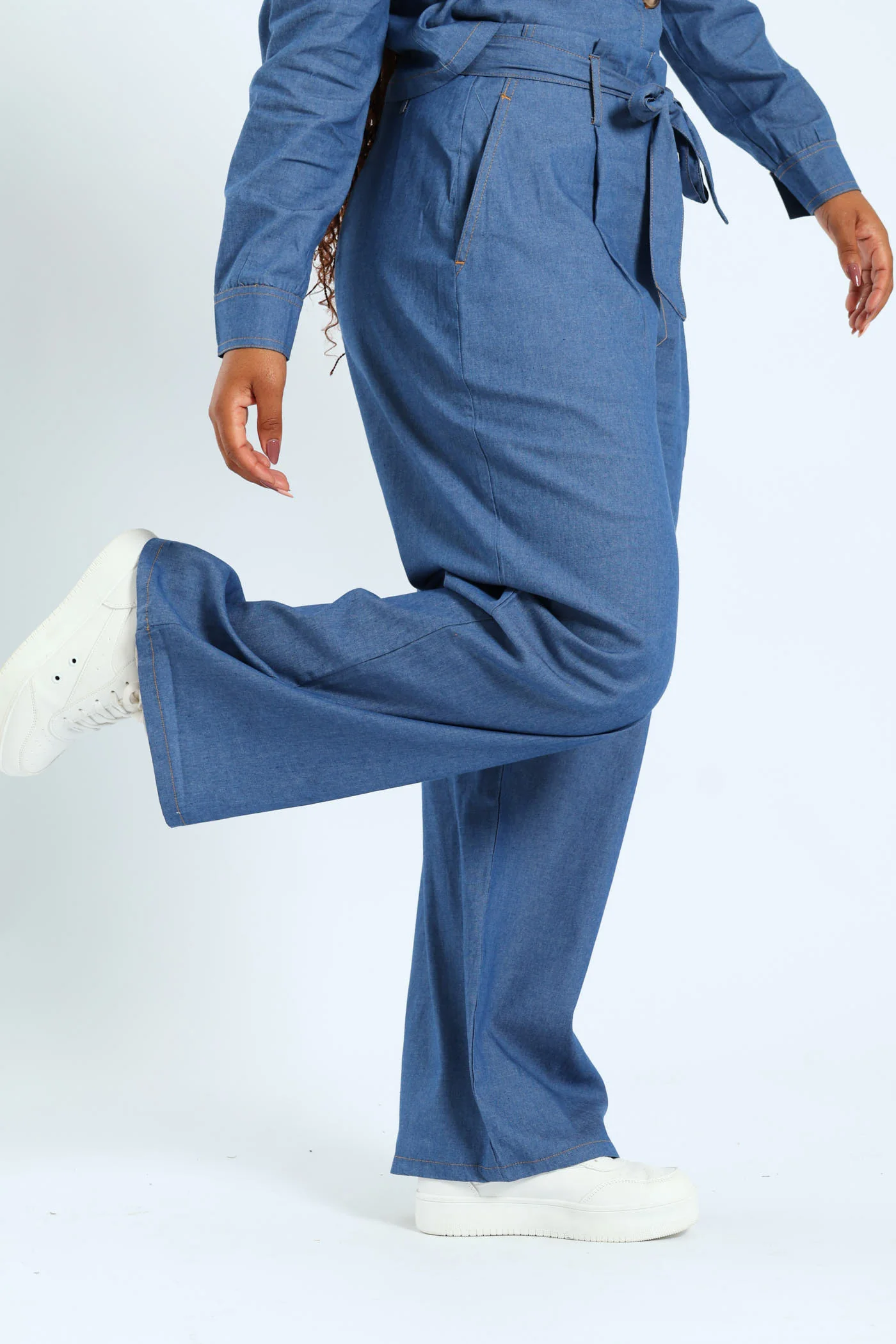 Chambray Wideleg Pants - Blue - Image 3