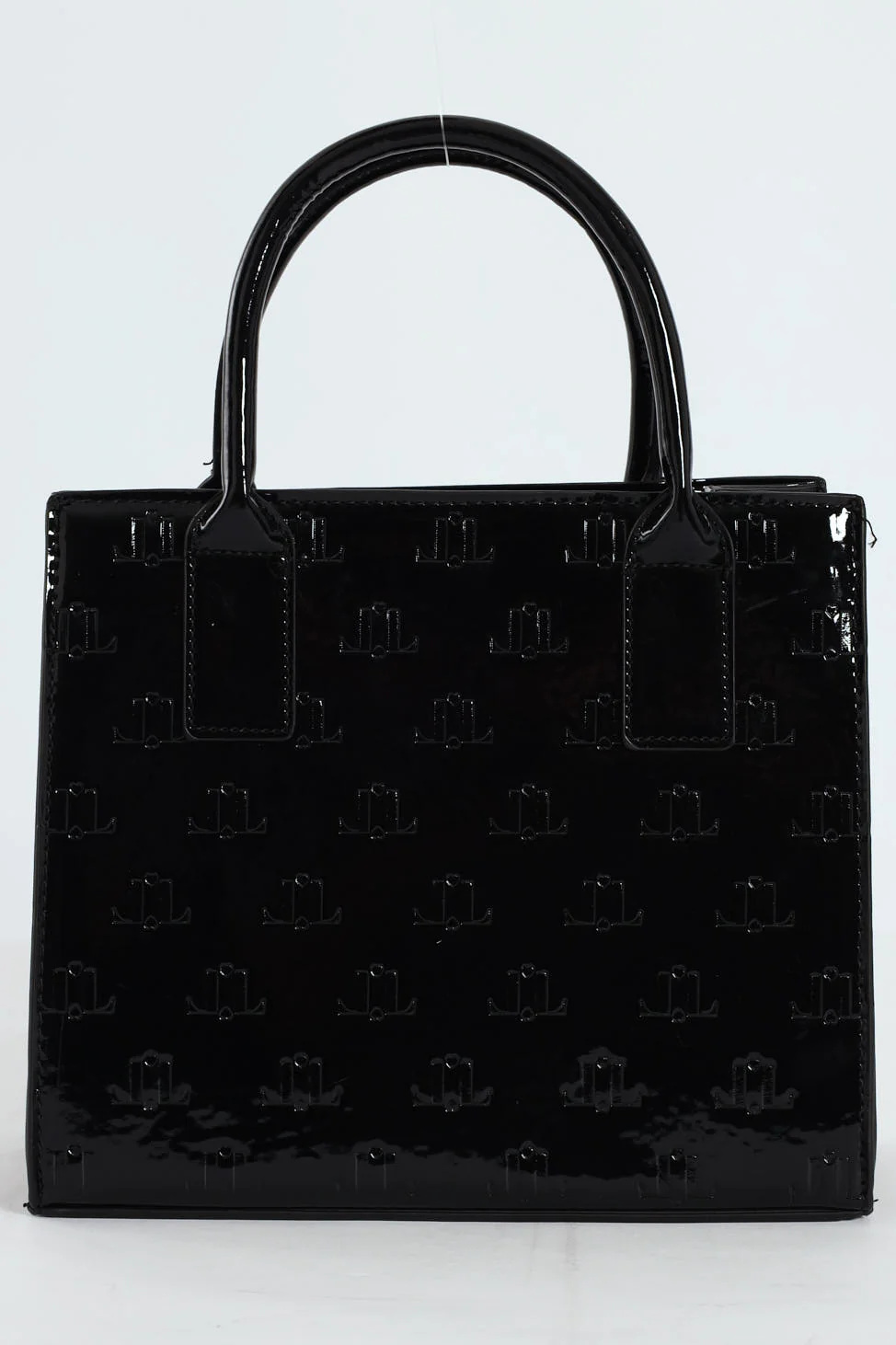 Charm Detail Metal Trim Embossed Monogram Tote Bag - Black - Image 3
