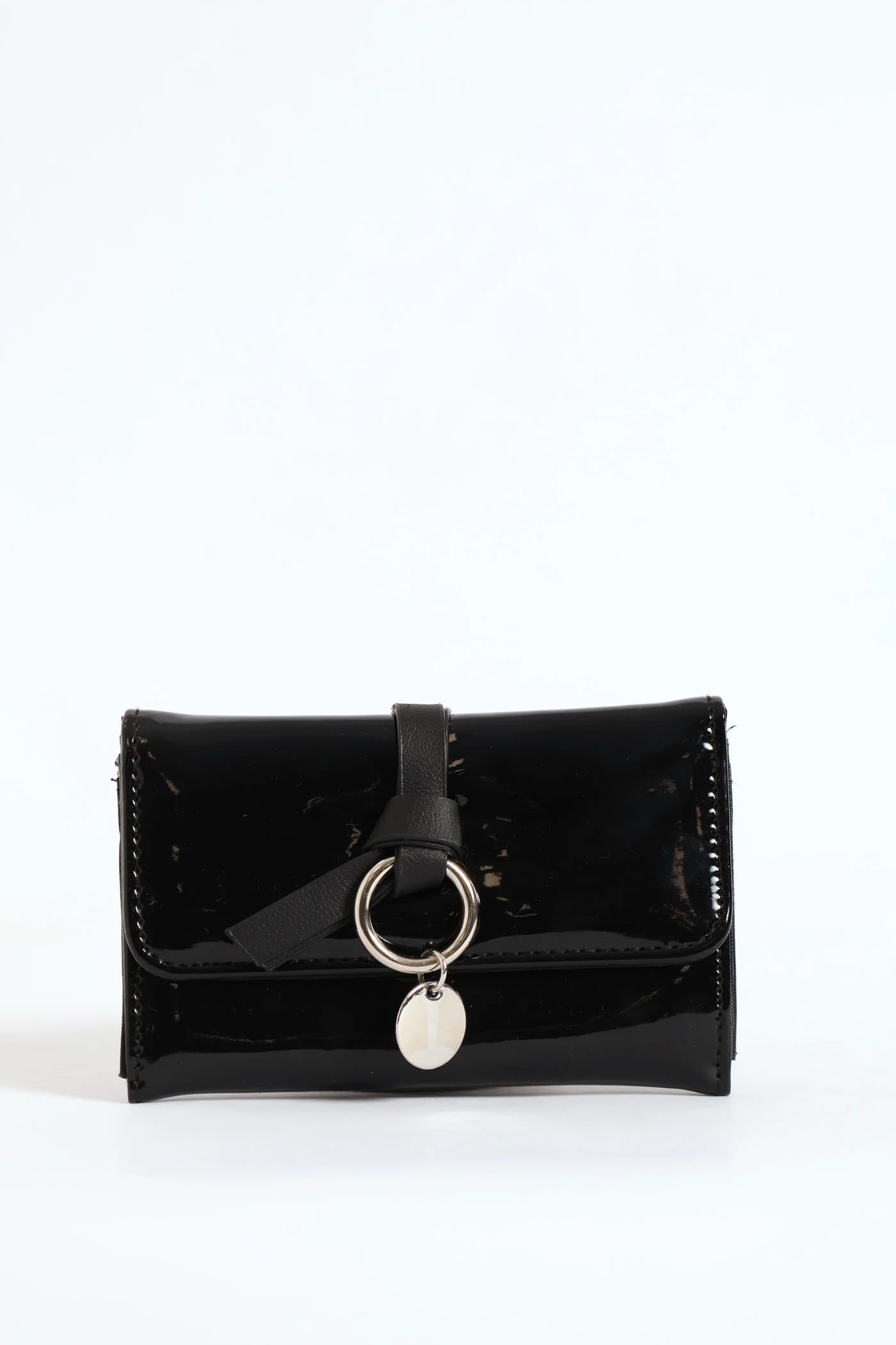 Charm Knot Detail Flapover Wallet - Black - Image 3