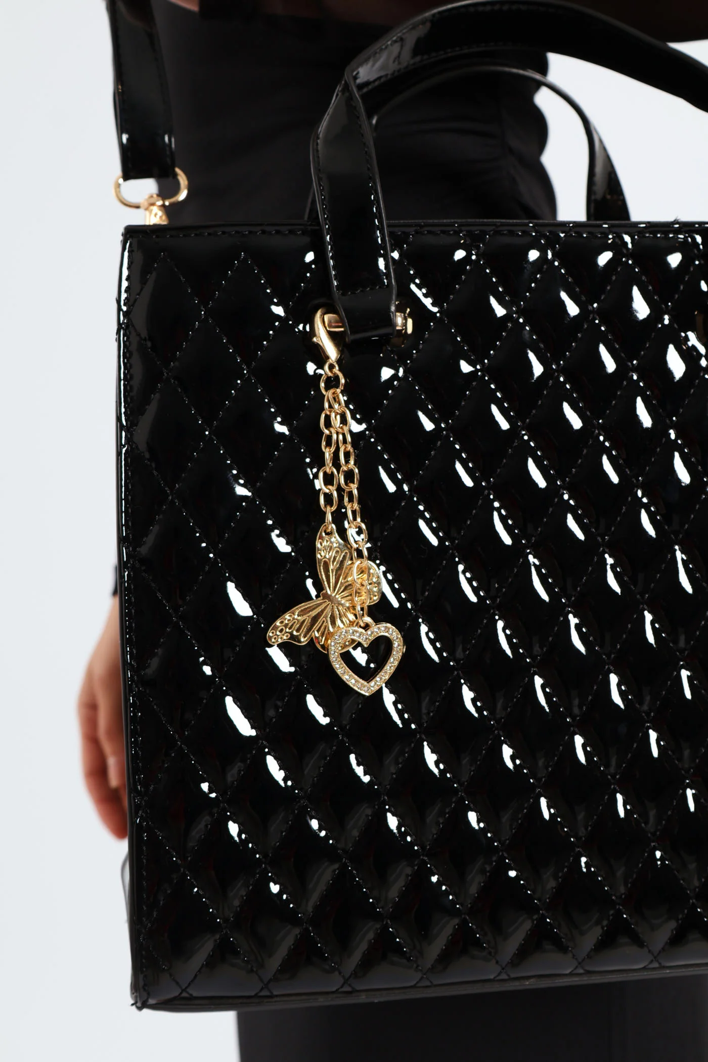 Charm Quilted Tote Bag - Black - Image 4
