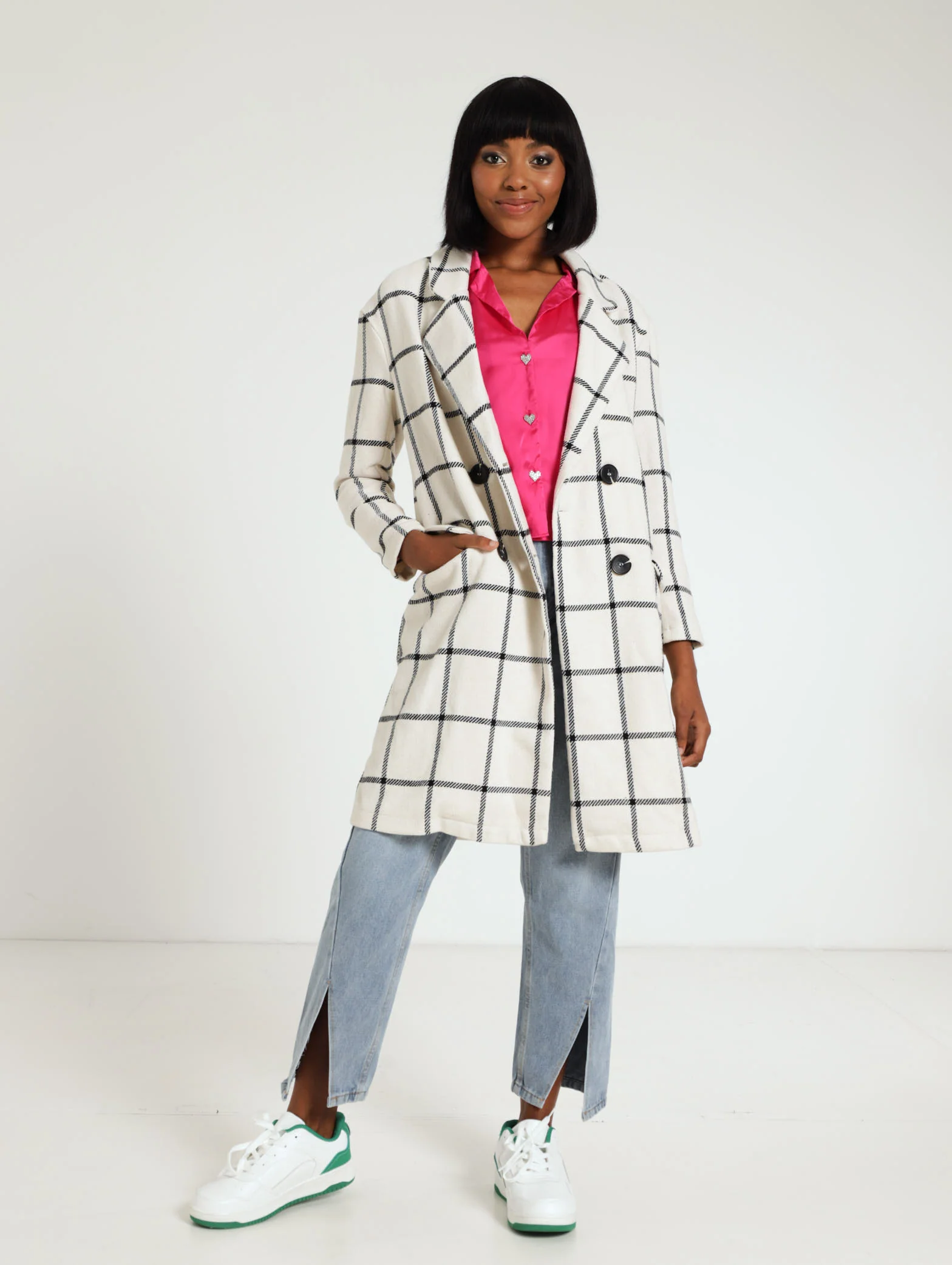 Check Double Breast Coat - Image 2