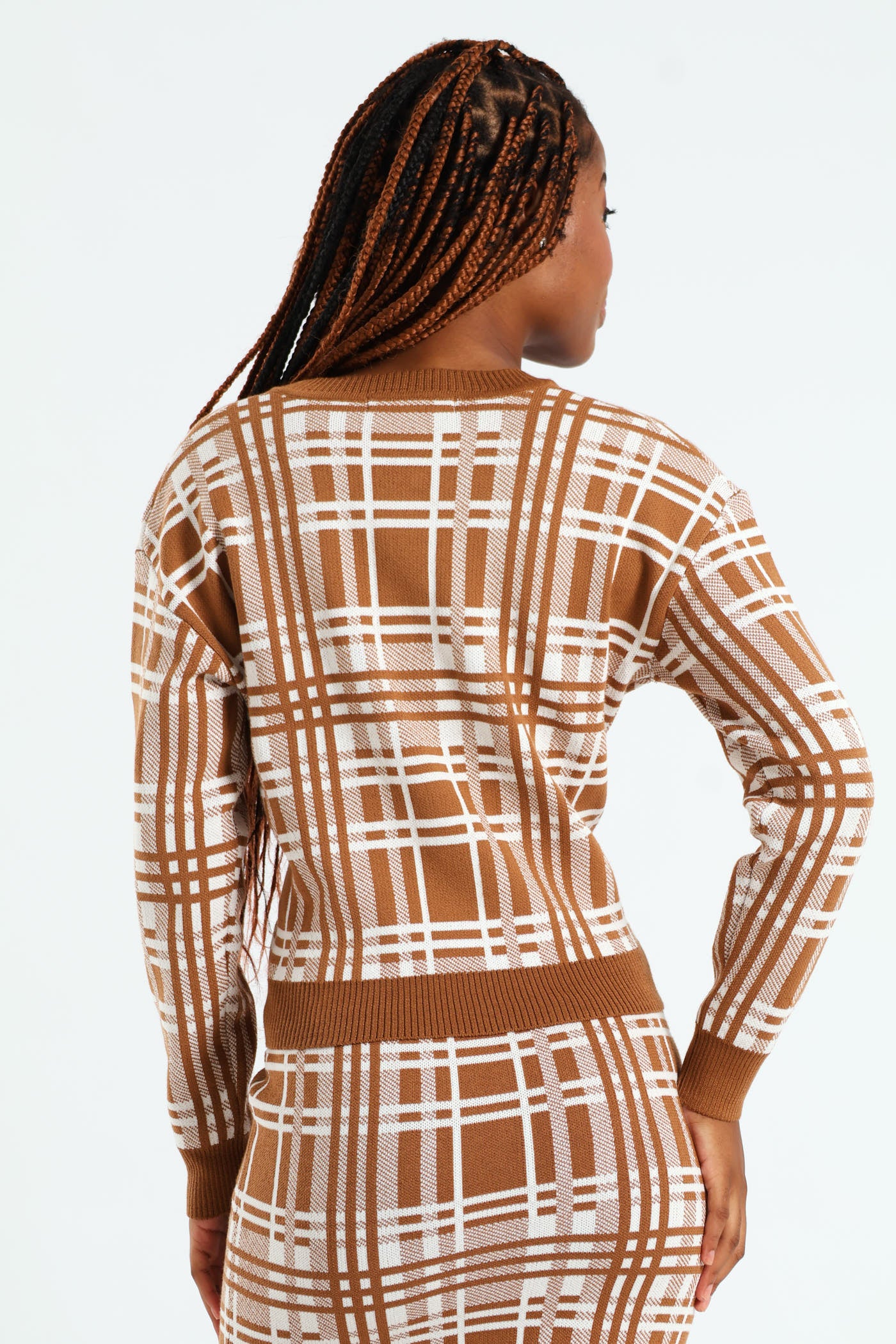 Check Knitwear Cardigan - Caramel - Image 3