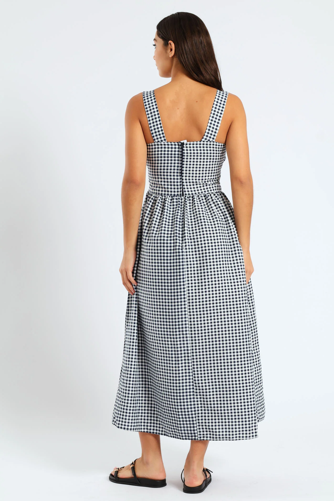 Check Woven Crinkle Maxi Dress - Navy/White - Image 7
