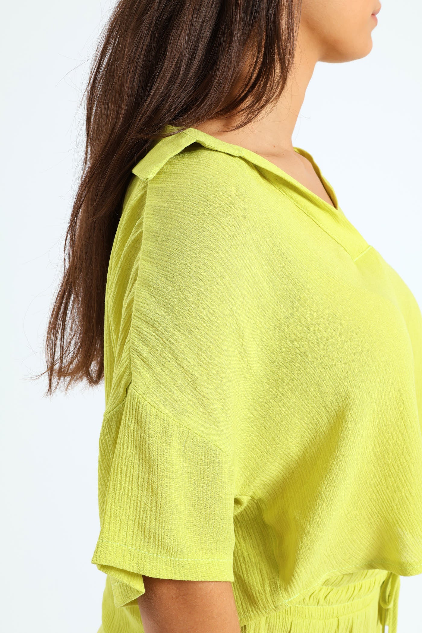 Cheese Cloth Short Sleeve Shirt - Chartreuse - Image 3