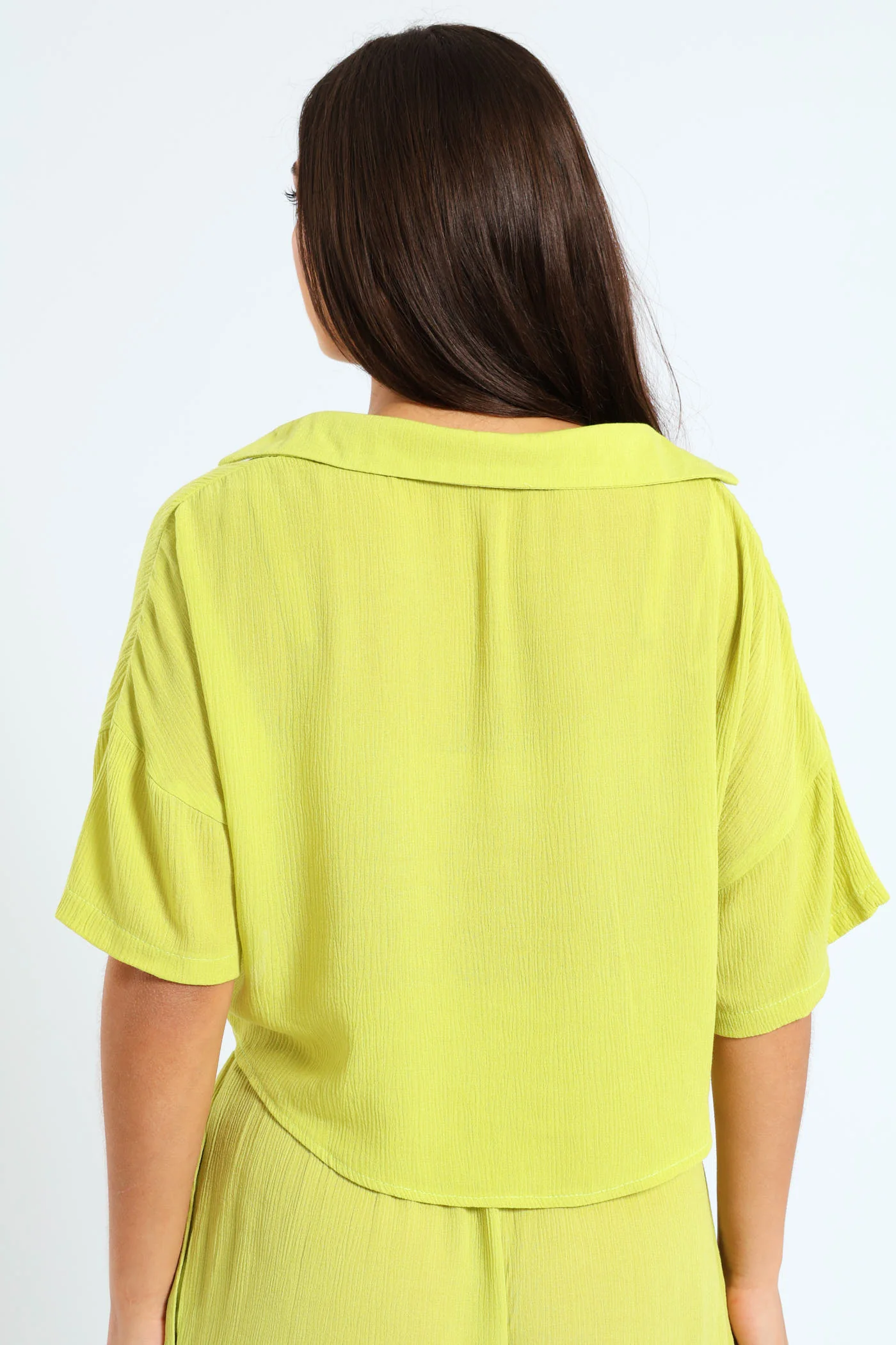 Cheese Cloth Short Sleeve Shirt - Chartreuse - Image 5