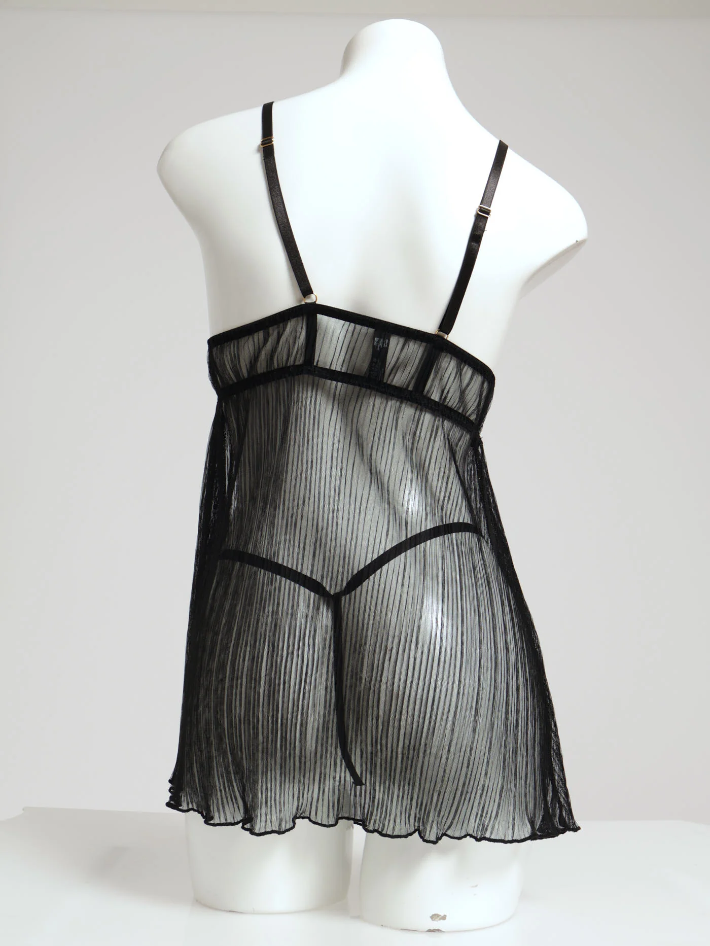 Chemise & T-String Set - Black - Image 2