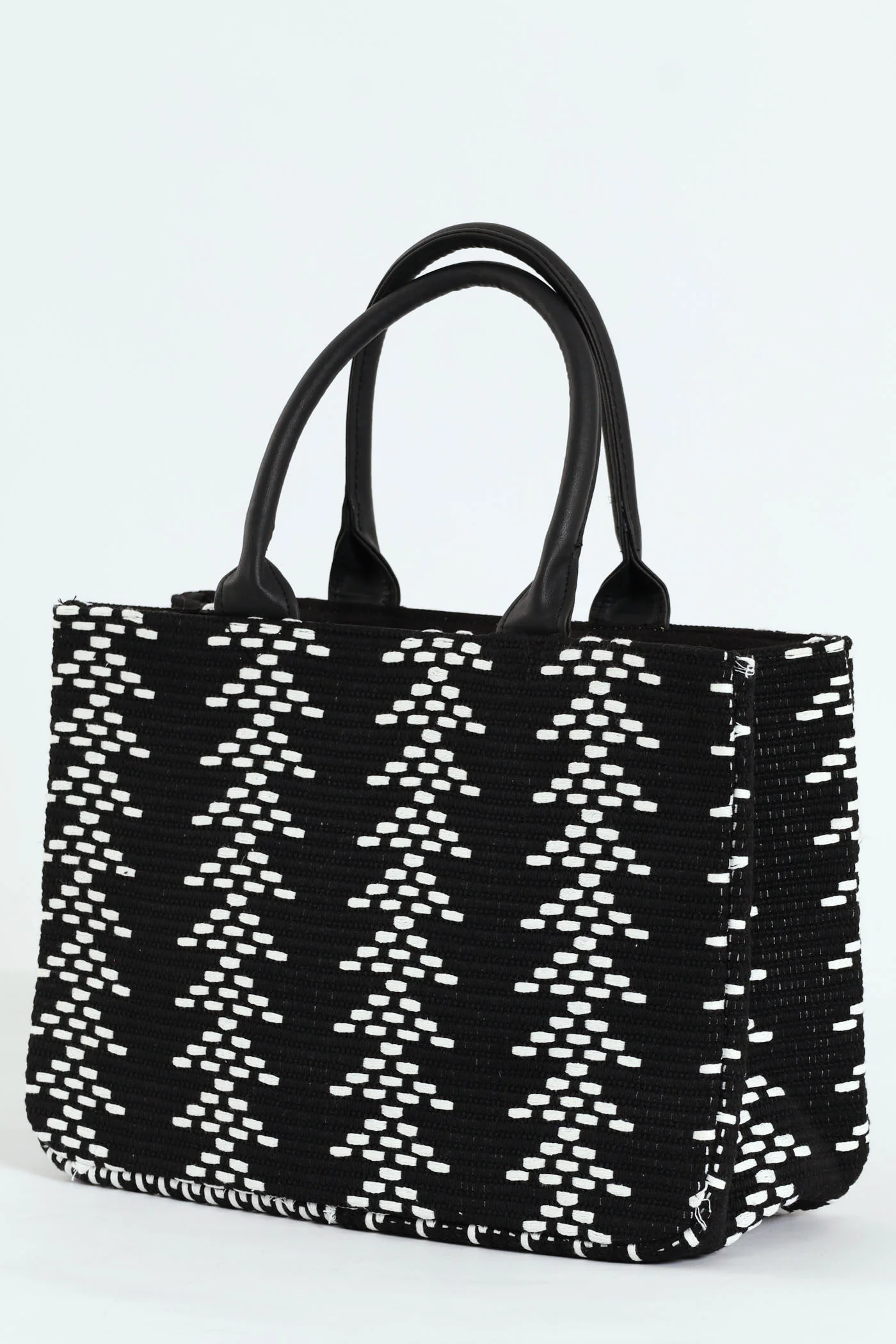 Chevron Embroidered Tote Bag - Black/White - Image 2