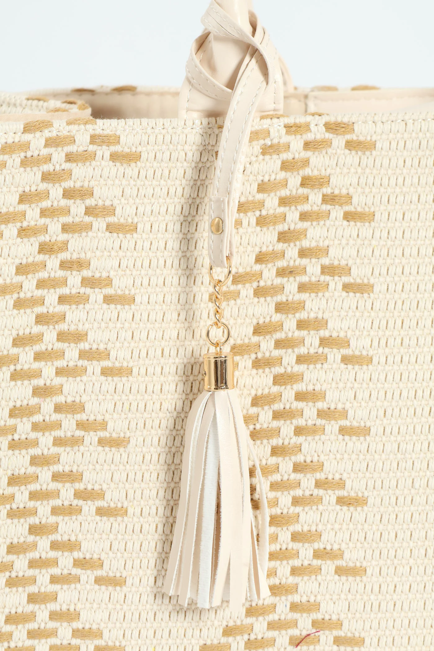 Chevron Embrodiered Tote Bag - Cream - Image 2