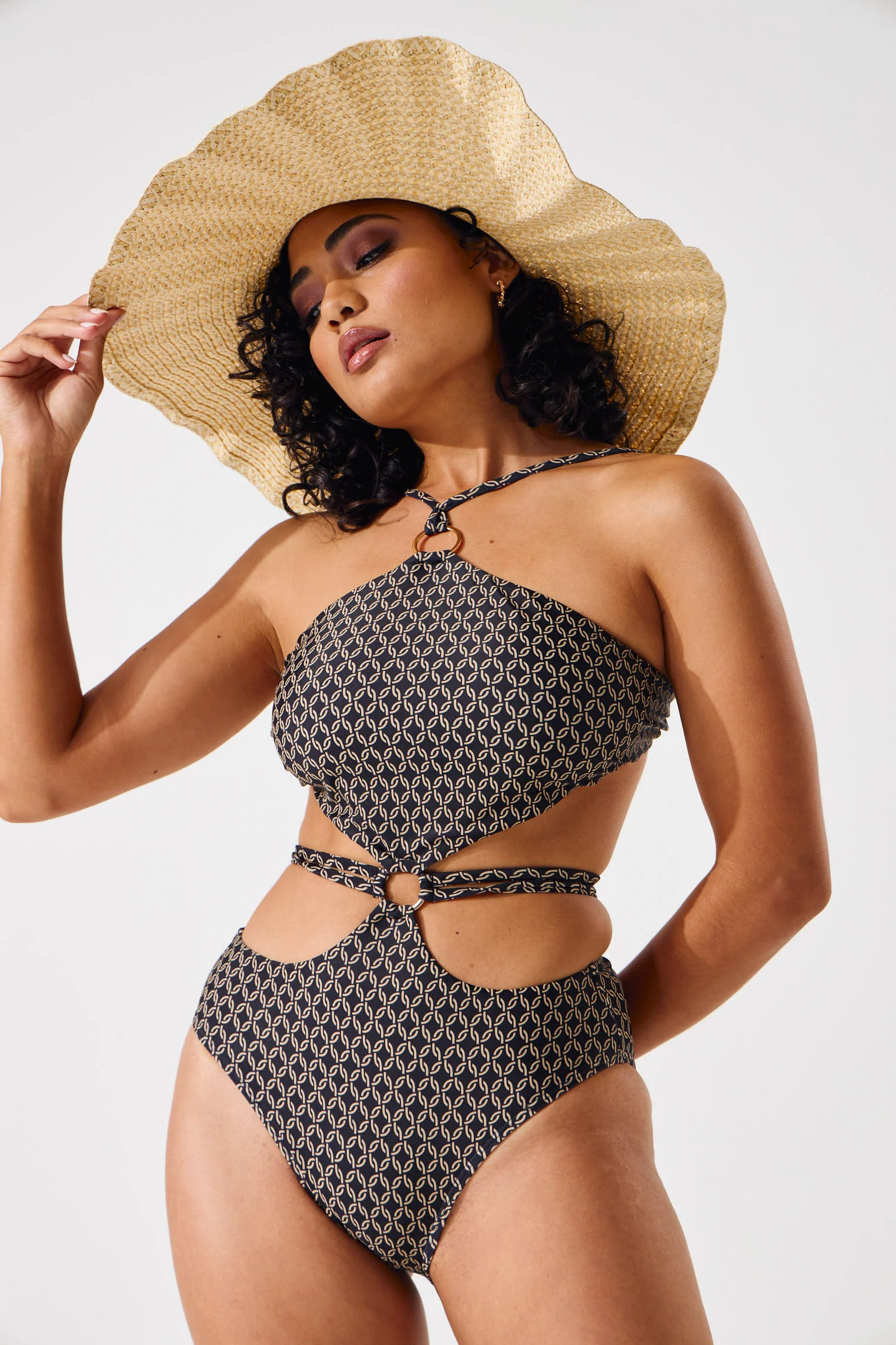 Chiffon Bow Detail Wavy Straw Sun Hat  - Natural - Image 2