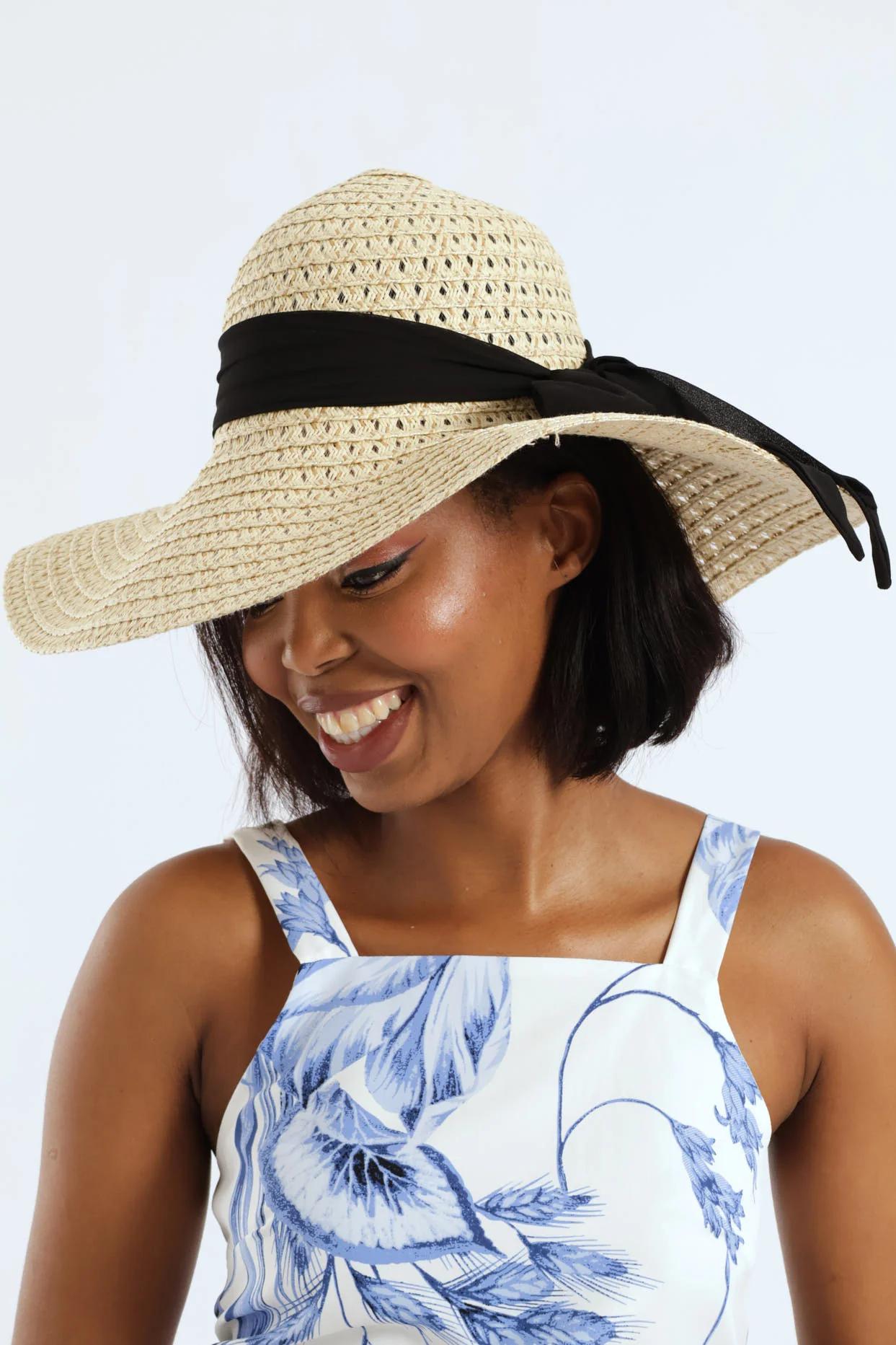 Chiffon Ribbon Straw Sunhat - Natural