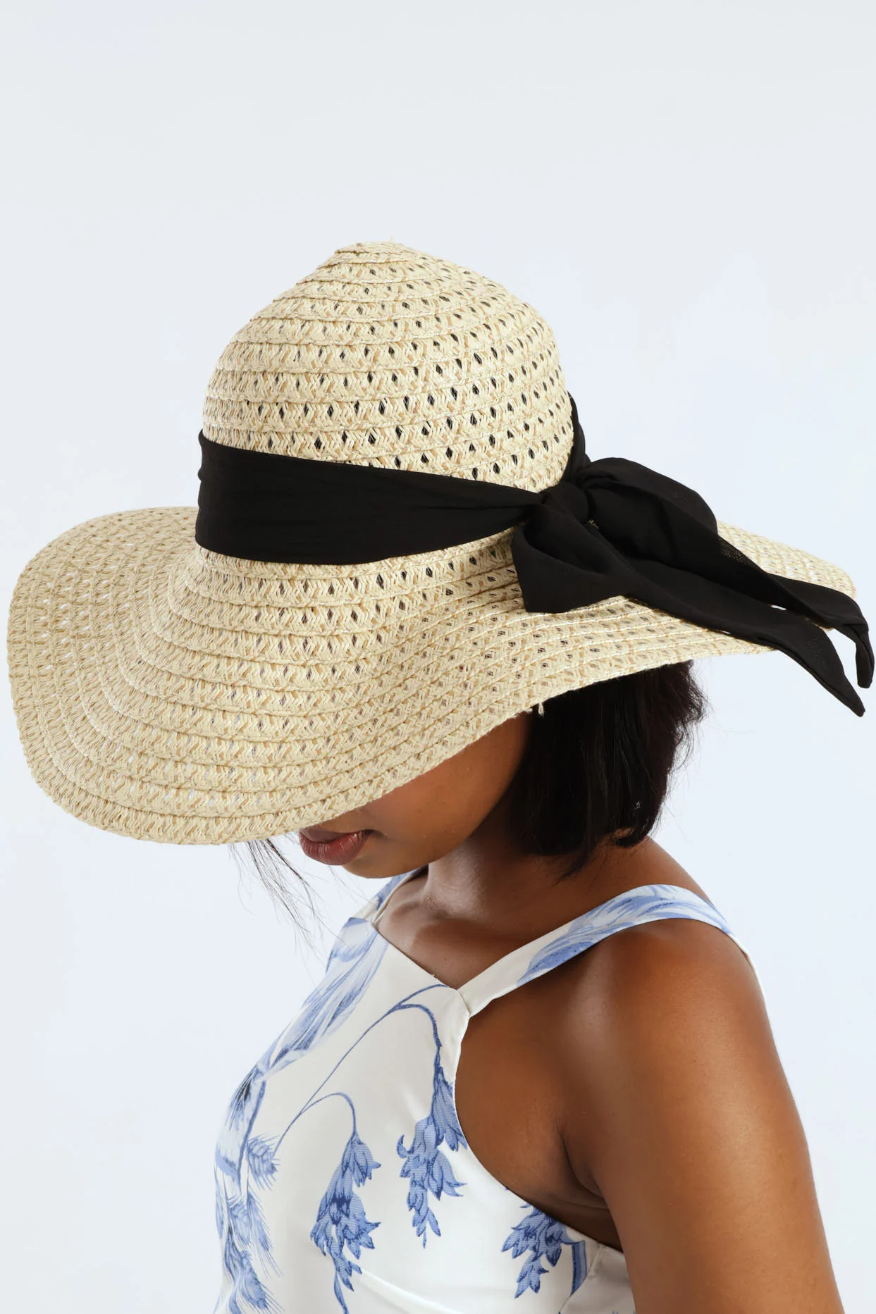 Chiffon Ribbon Straw Sunhat - Natural - Image 3