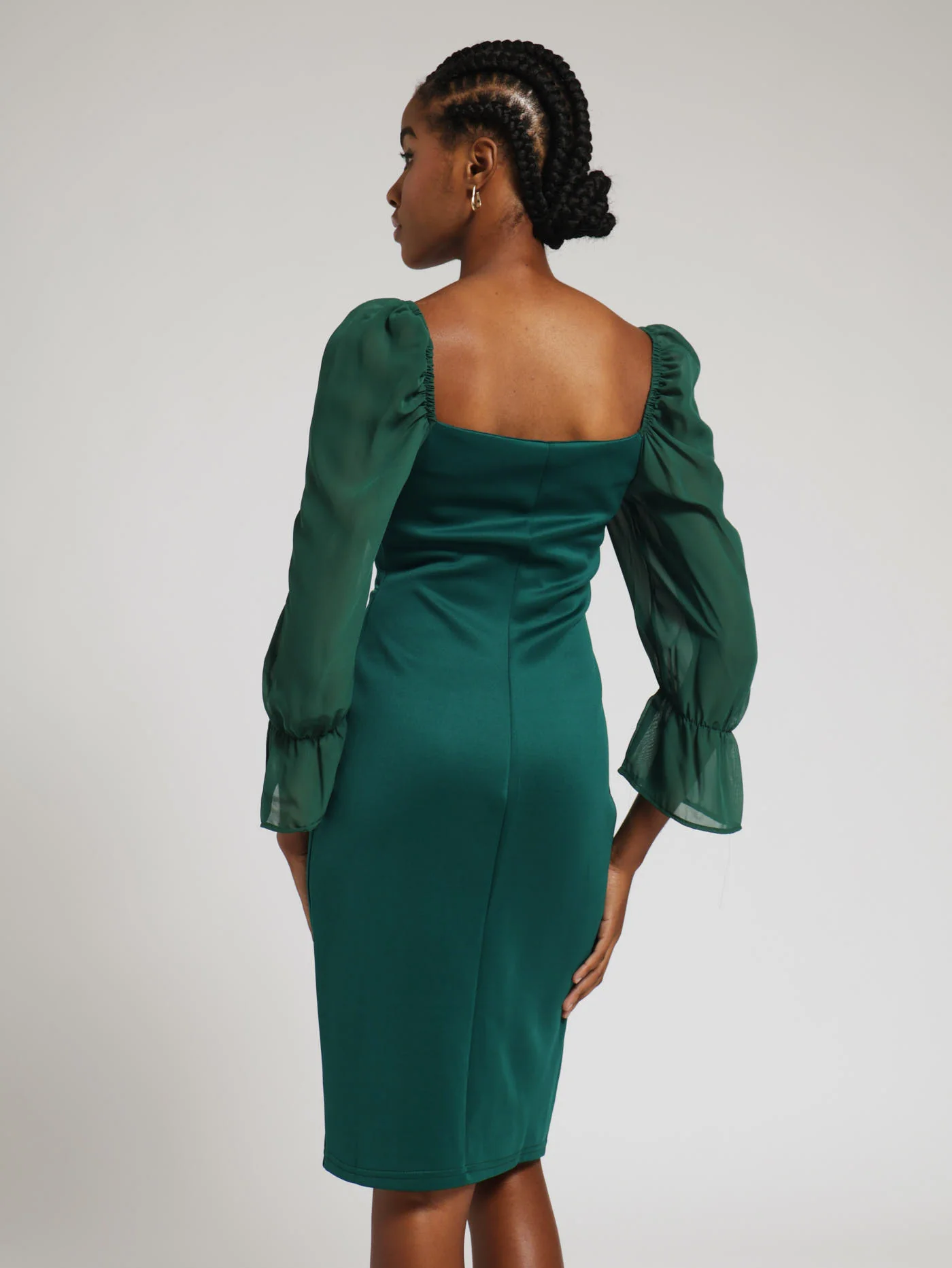 Chiffon Sleeve Bodycon Dress - Teal - Image 3