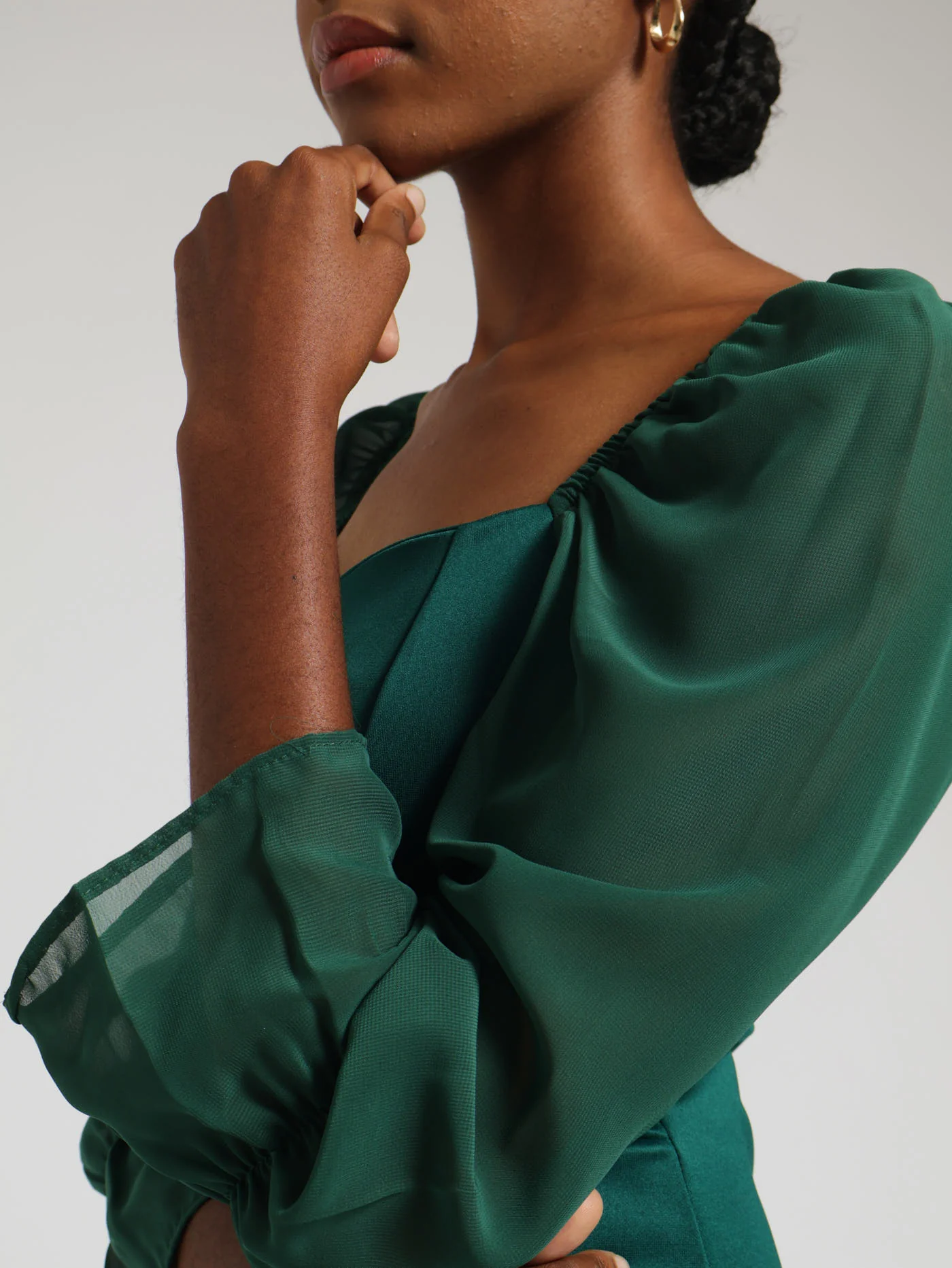 Chiffon Sleeve Bodycon Dress - Teal - Image 4