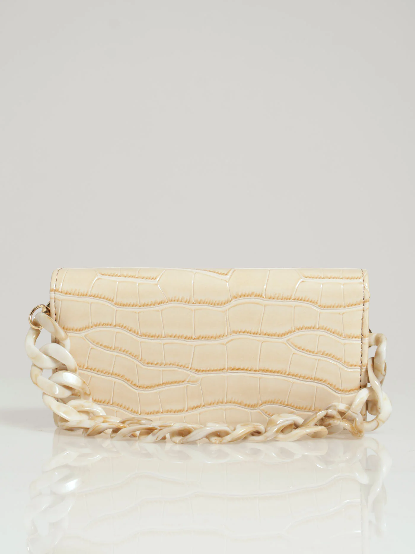 Chunky Chain Croc Clutch Bag - Beige - Image 2