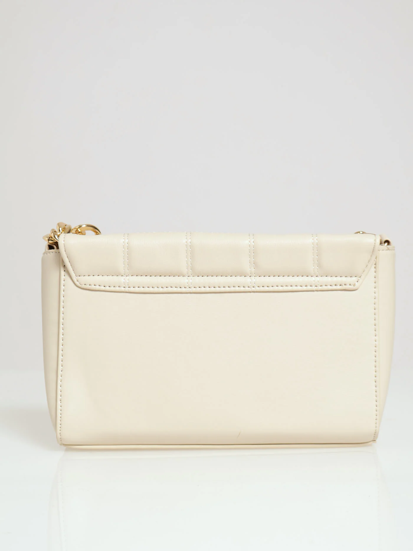 Chunky Chain Trim Rectangular Quilted Satchel - Ivory - Image 2