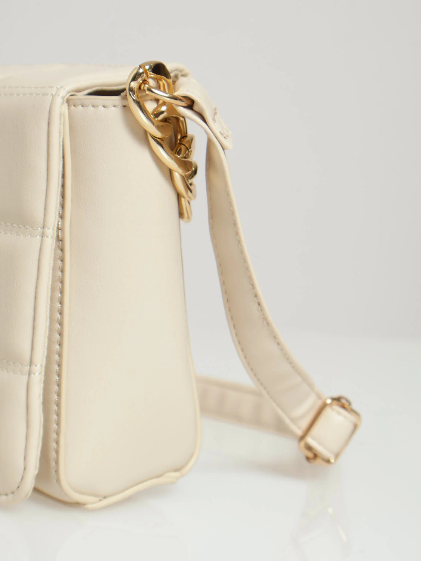 Chunky Chain Trim Rectangular Quilted Satchel - Ivory - Image 4