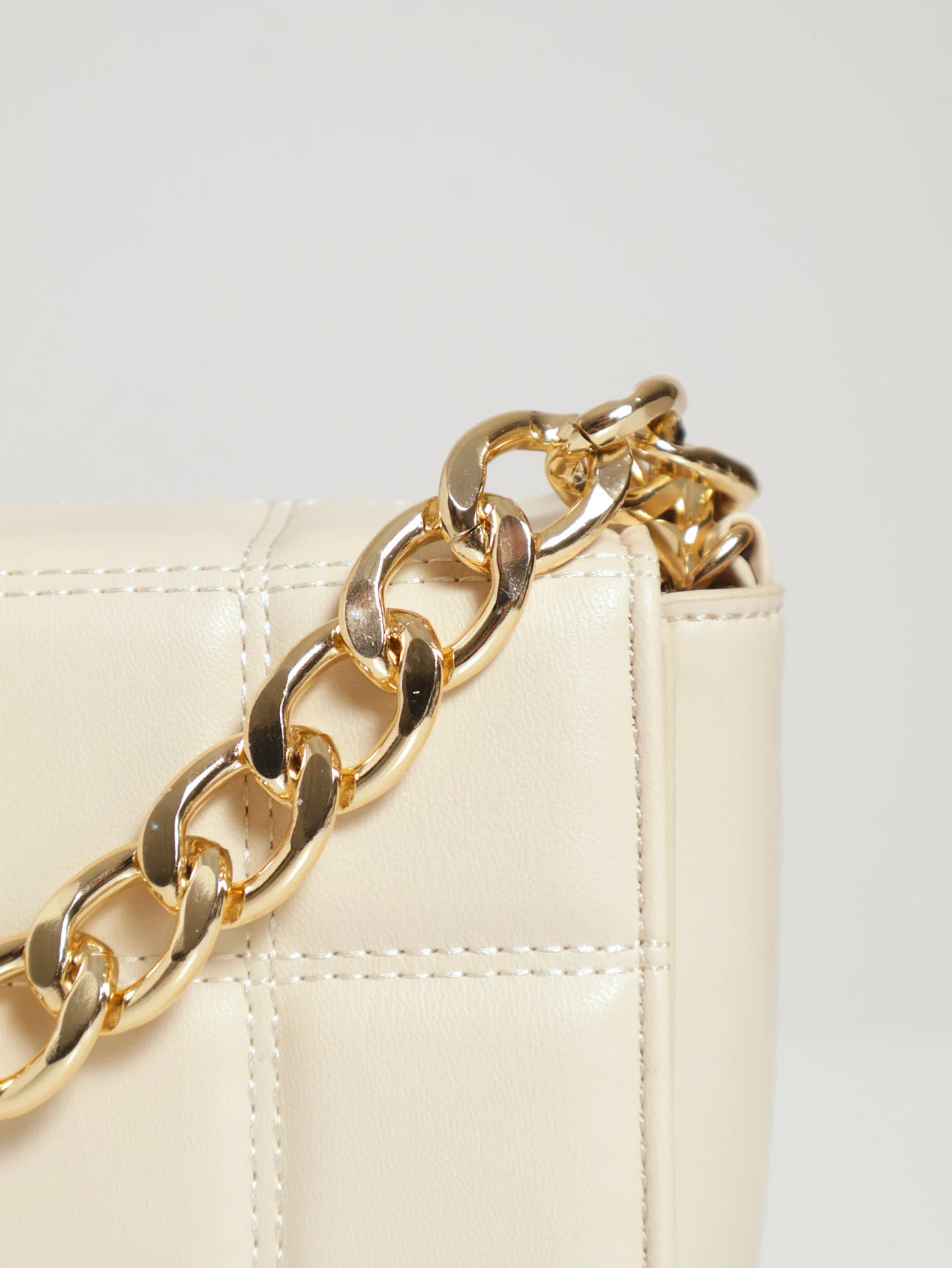 Chunky Chain Trim Rectangular Quilted Satchel - Ivory - Image 5