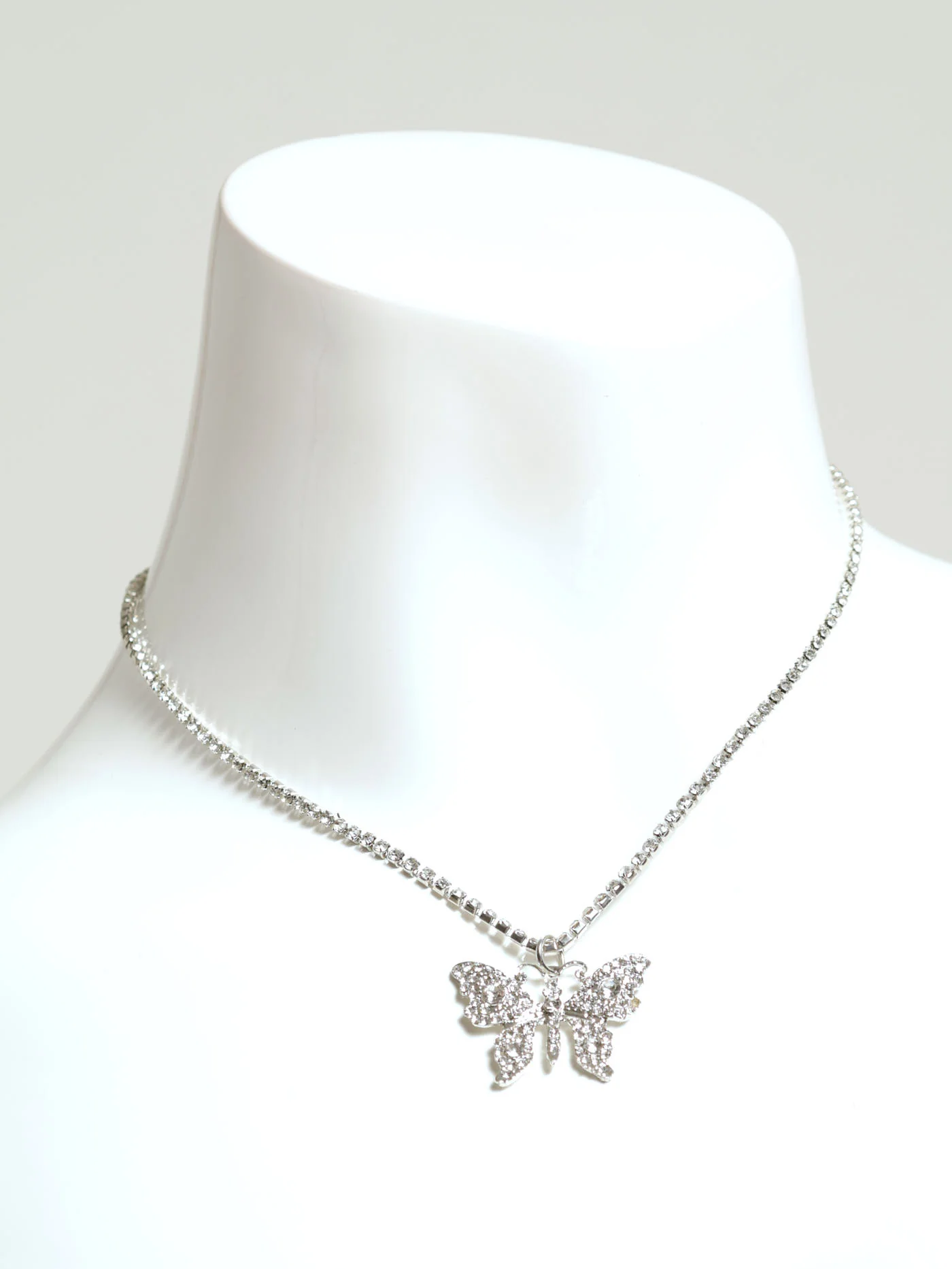 Chunky Diamante Butterfly Necklace - Silver