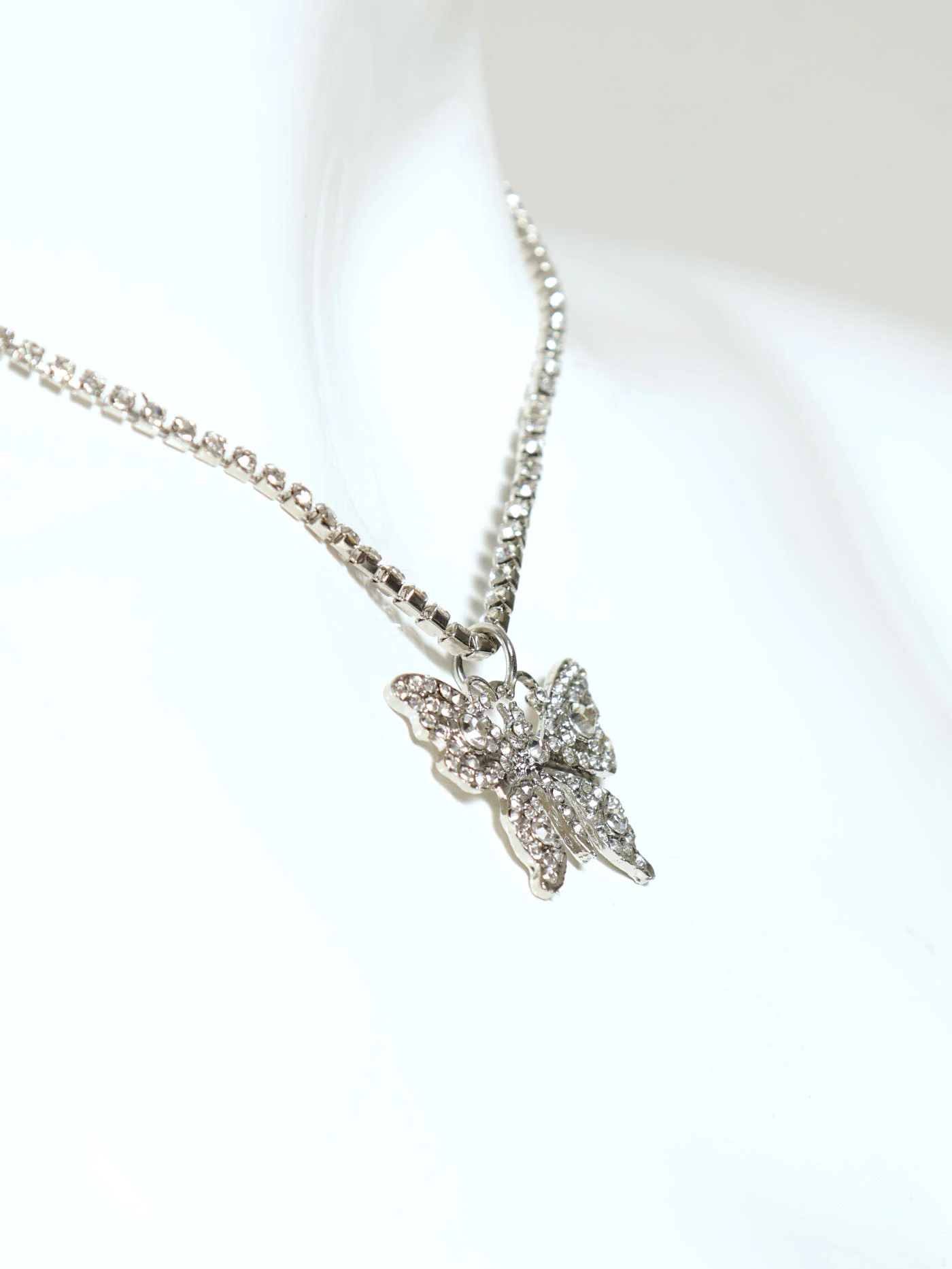 Chunky Diamante Butterfly Necklace - Silver - Image 2