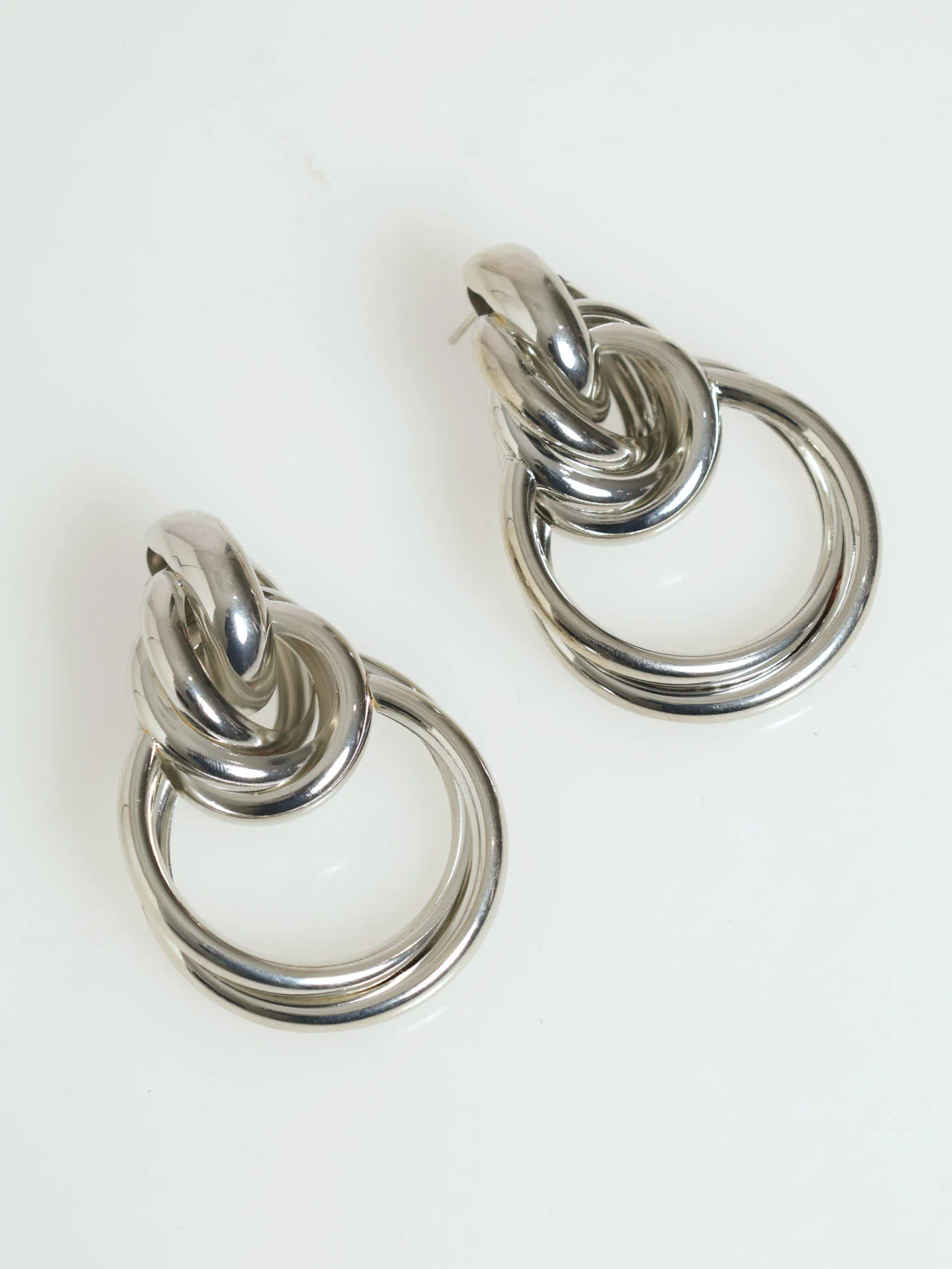 Chunky Double Looped Statement Earrings - Silver
