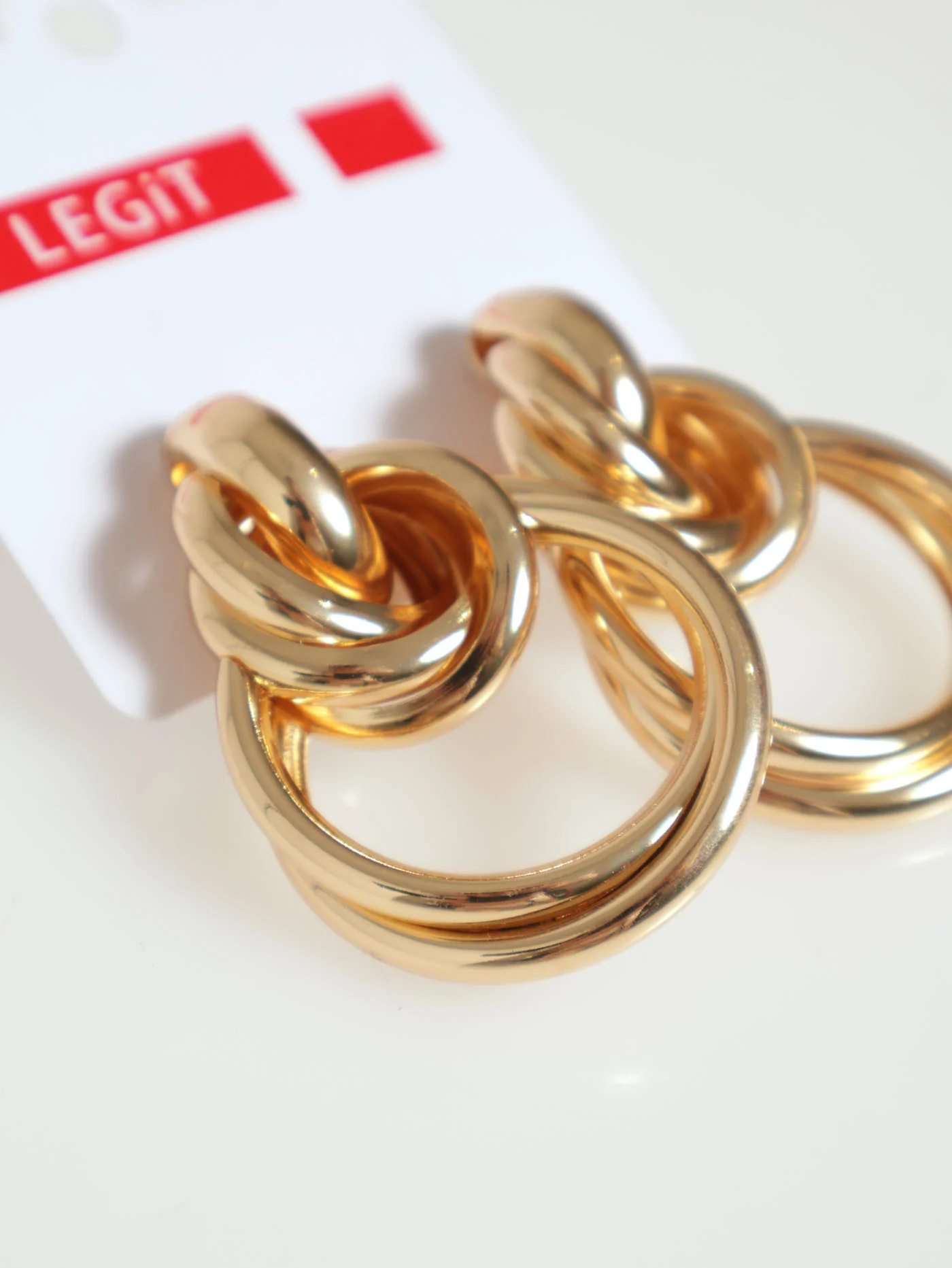 Chunky Double Looped Statement Earrings - Gold - Image 2