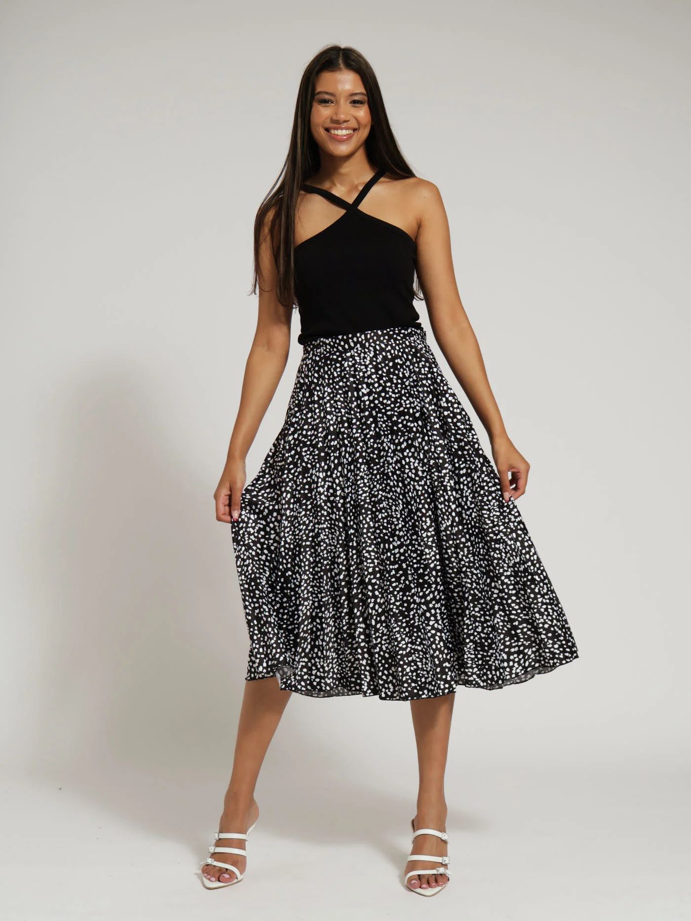 Spot Pleated Skirt - Black & White - Image 2