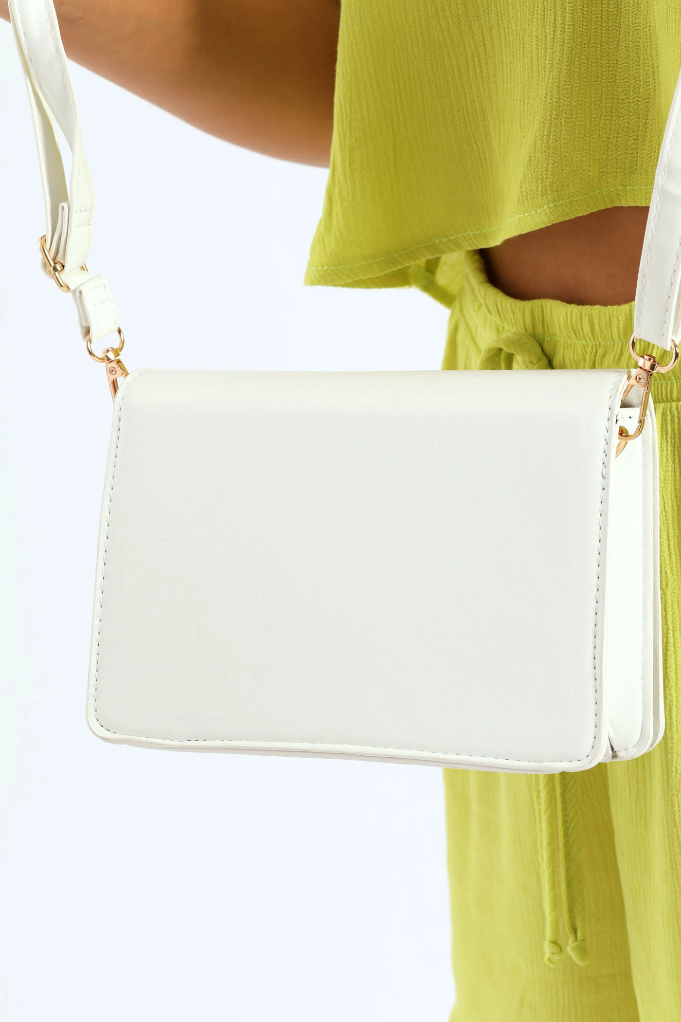 Chunky Trim Detail Satchel Bag - White - Image 5