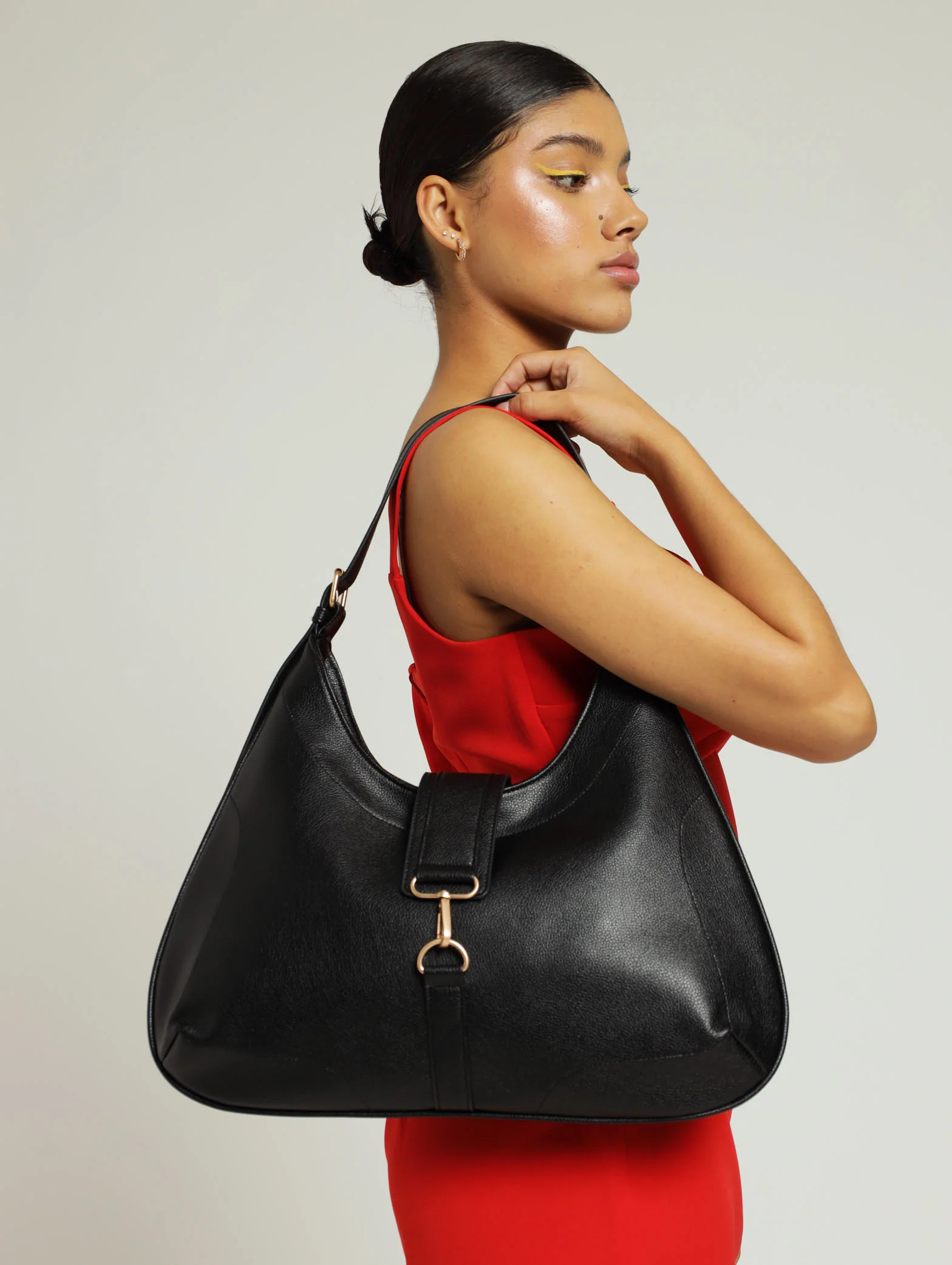 Clasp Detail Baguette Bag - Black - Image 2