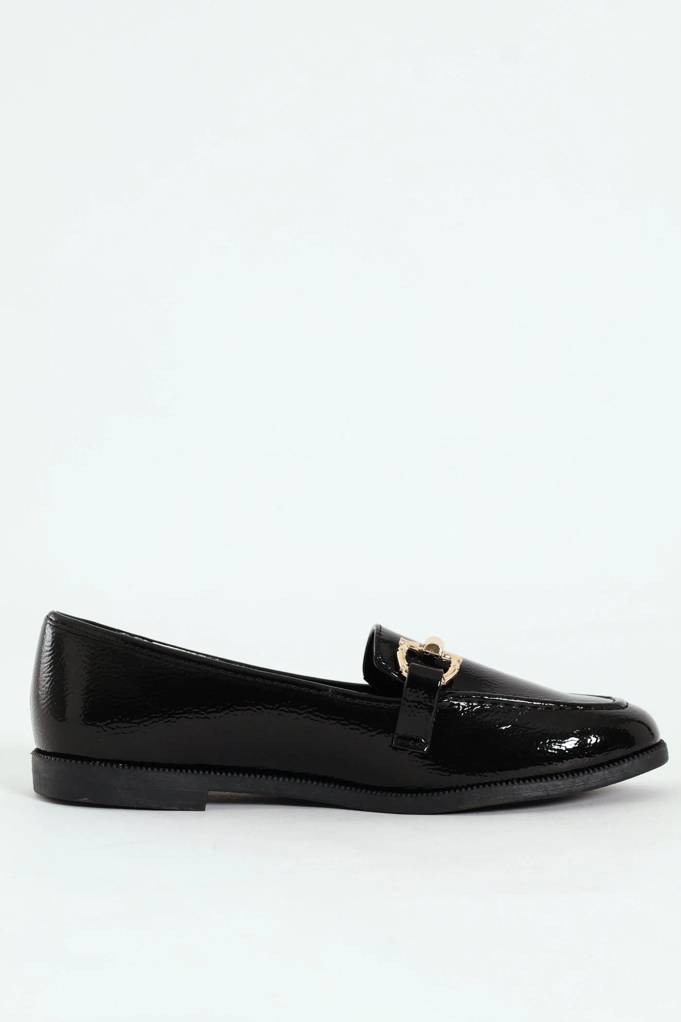 Classic Crinkle Patent Loafer With Bar Trim - Black