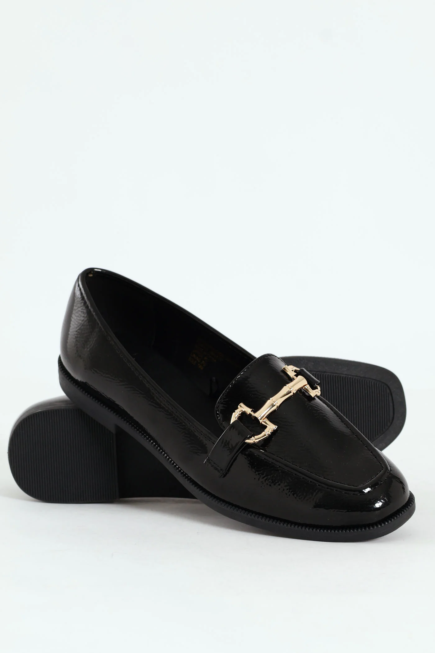 Classic Crinkle Patent Loafer With Bar Trim - Black - Image 3