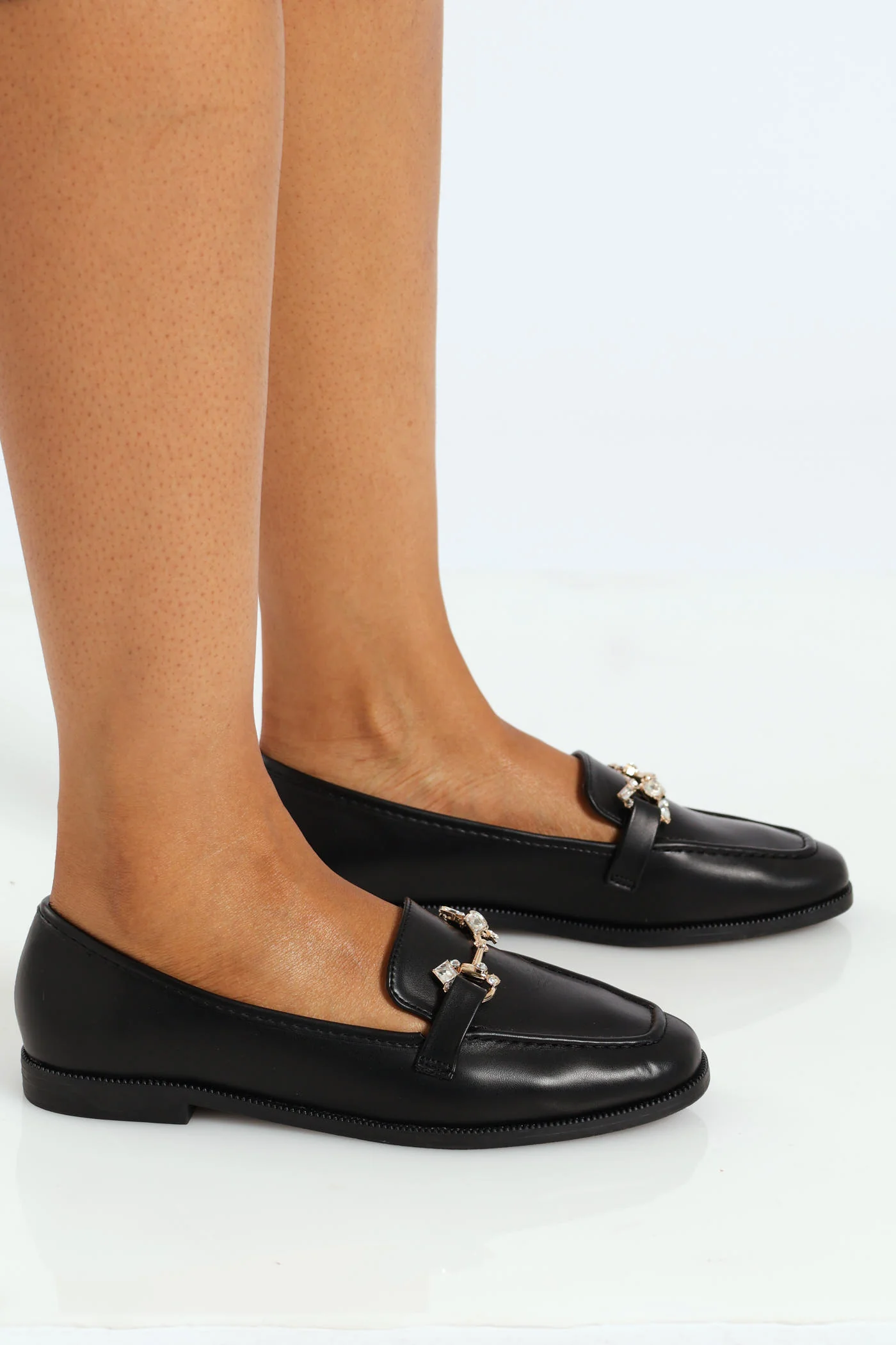 Classic Loafer With Diamante Link Trim - Black - Image 3