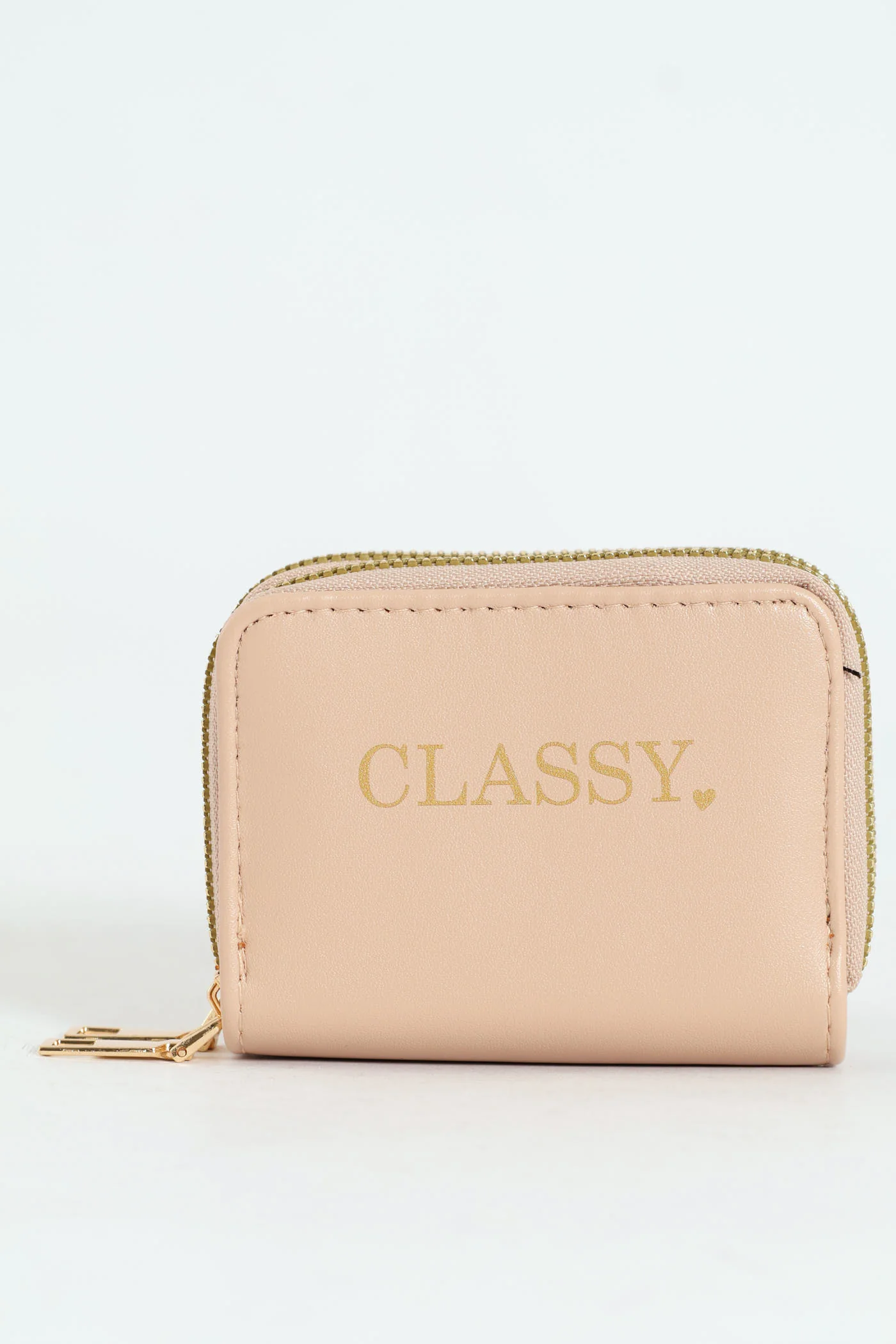Classy Slogan Double Zip Wallet - Nude