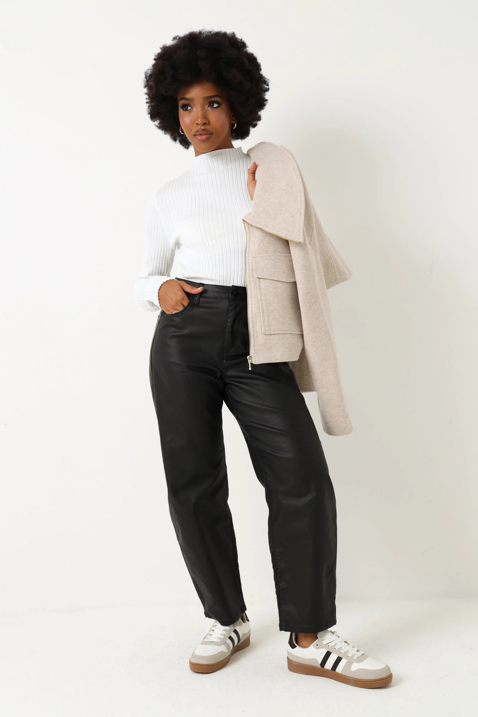 Coated Barrel Leg Jean -  Black - Image 5