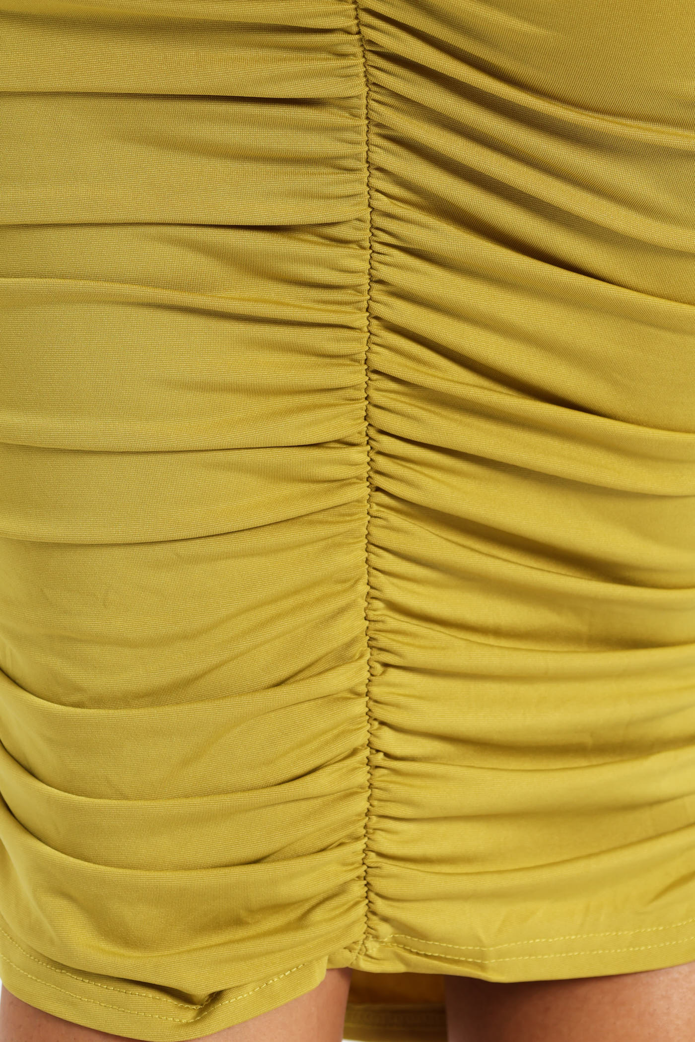 Collared Cross Front Bodice Gauged Dress - Chartreuse - Image 5