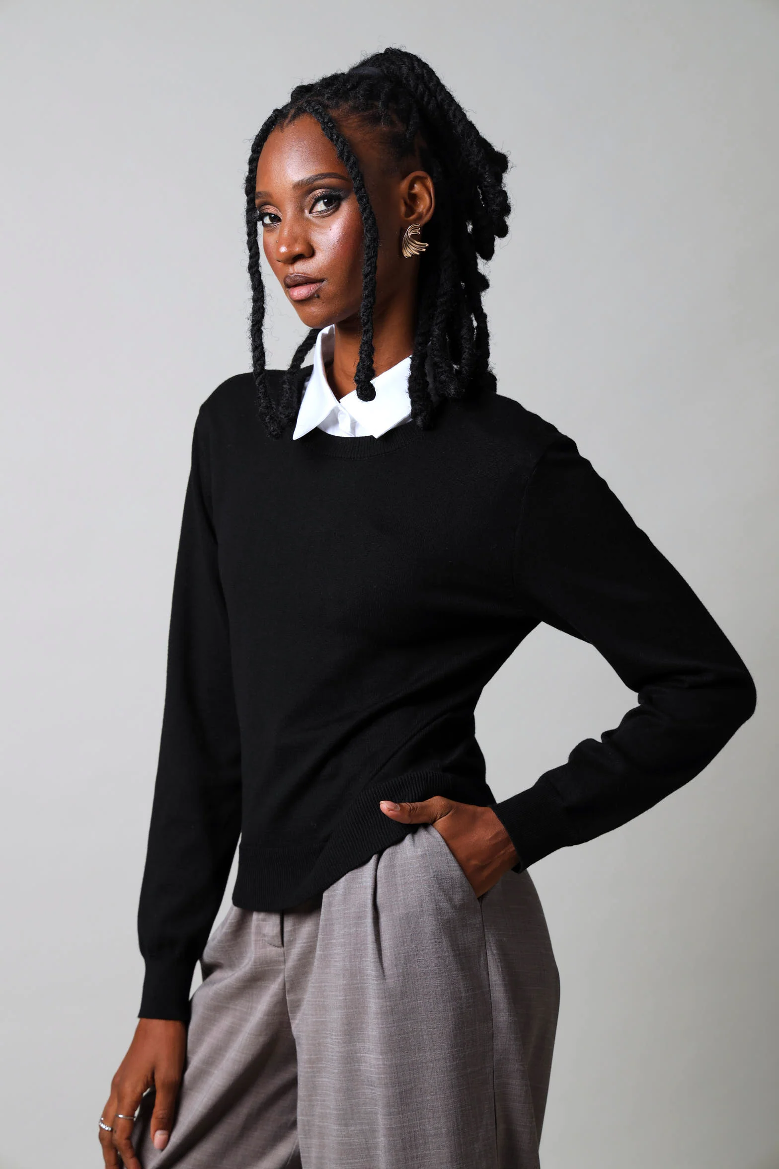 Collared Knitwear - Black - Image 4
